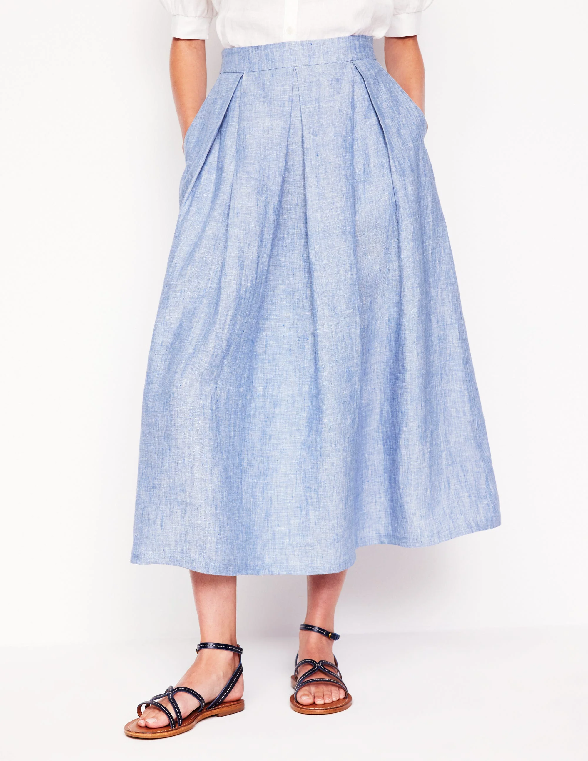 Verity Leinen-Midirock-Graublau Chambray - Image 4