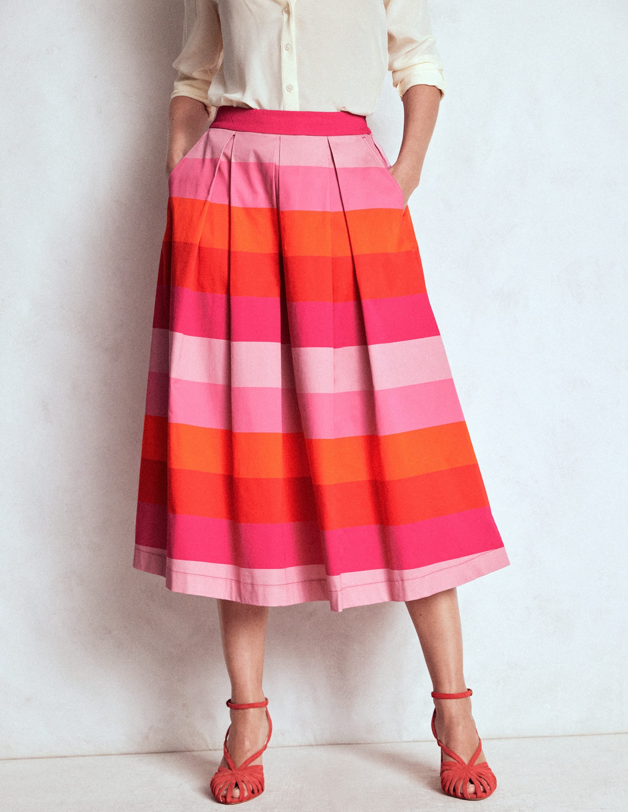 Verity Satinrock aus Baumwolle-Rosa Bunte Streifen - Image 4