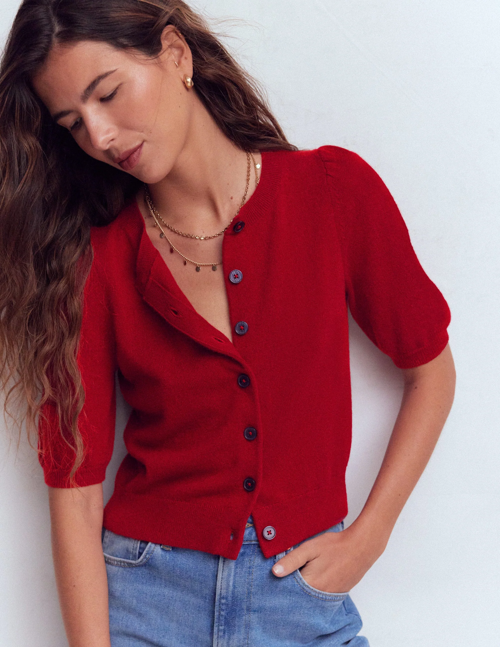 Verkürzte Kaschmir-Strickjacke-Eschenrot