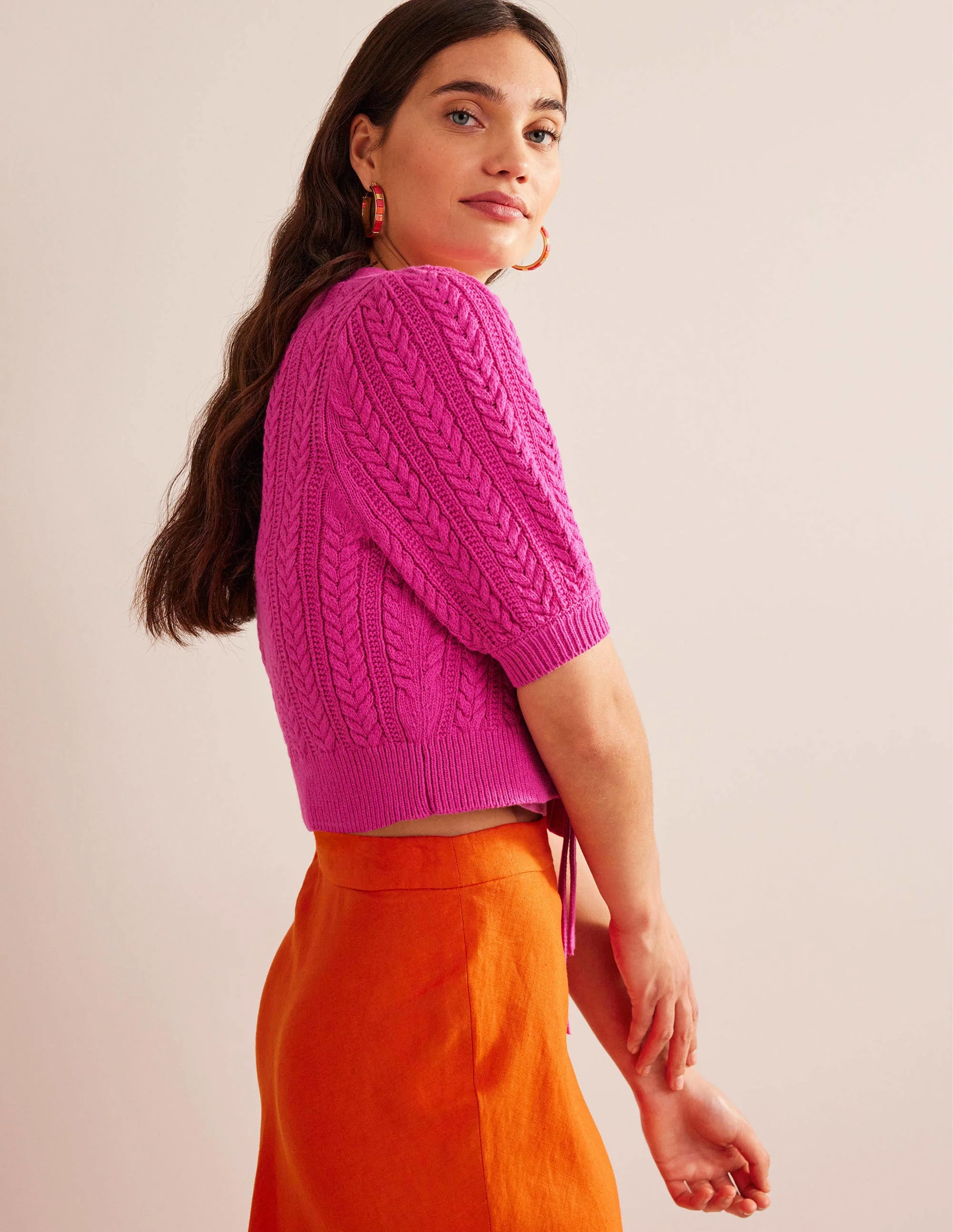 Verkürzte Strickjacke mit Schleife-Phlox-Rosa - Image 5