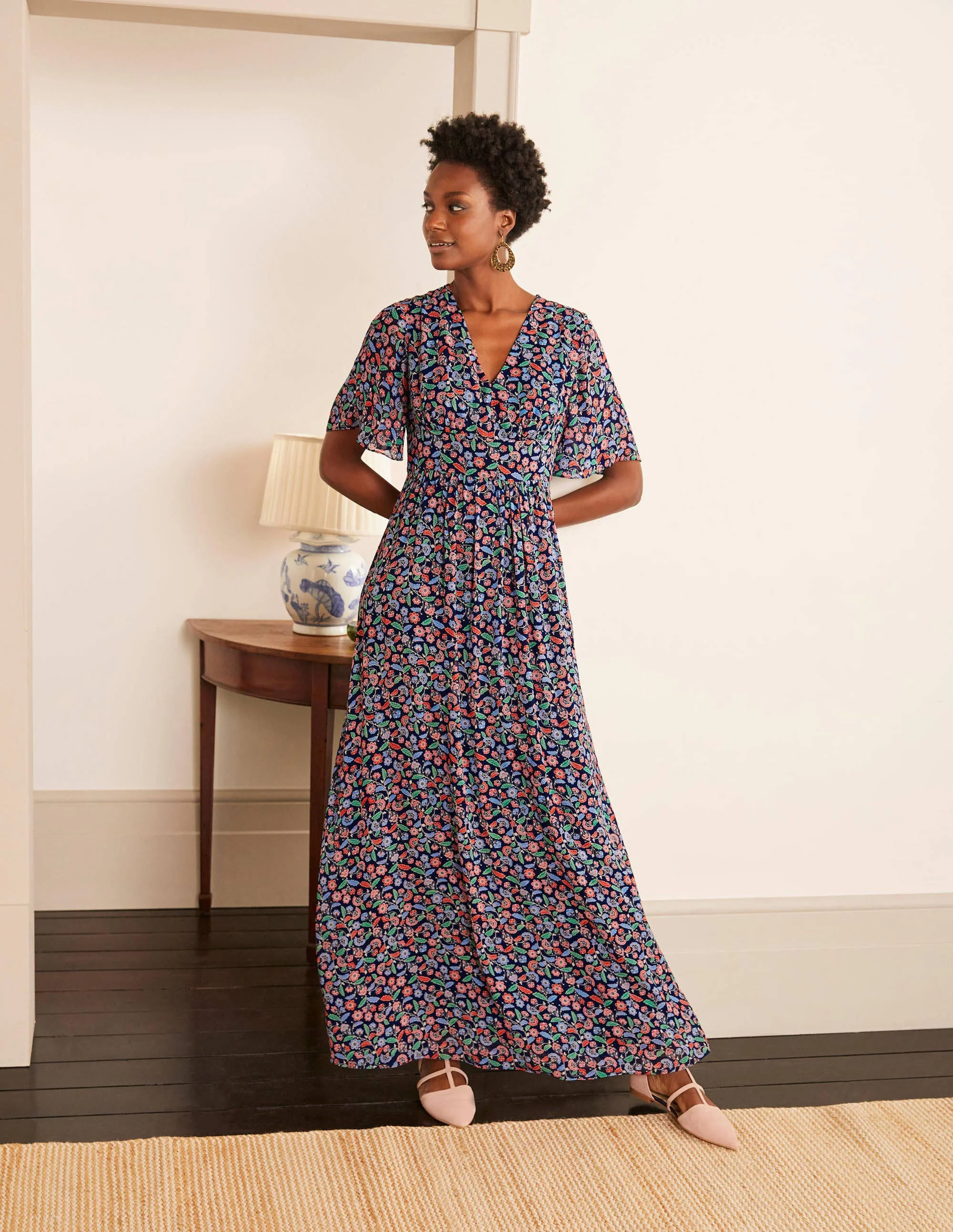 Veronica Maxikleid-Französisches Navy, Blumensträußchen