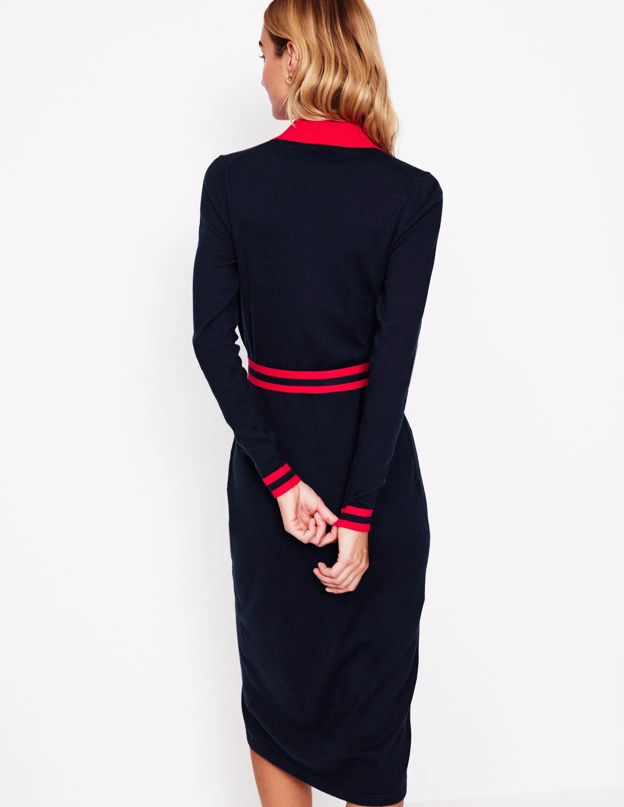 Victoria Strick-Hemdblusenkleid-Marineblau und Rot - Image 3