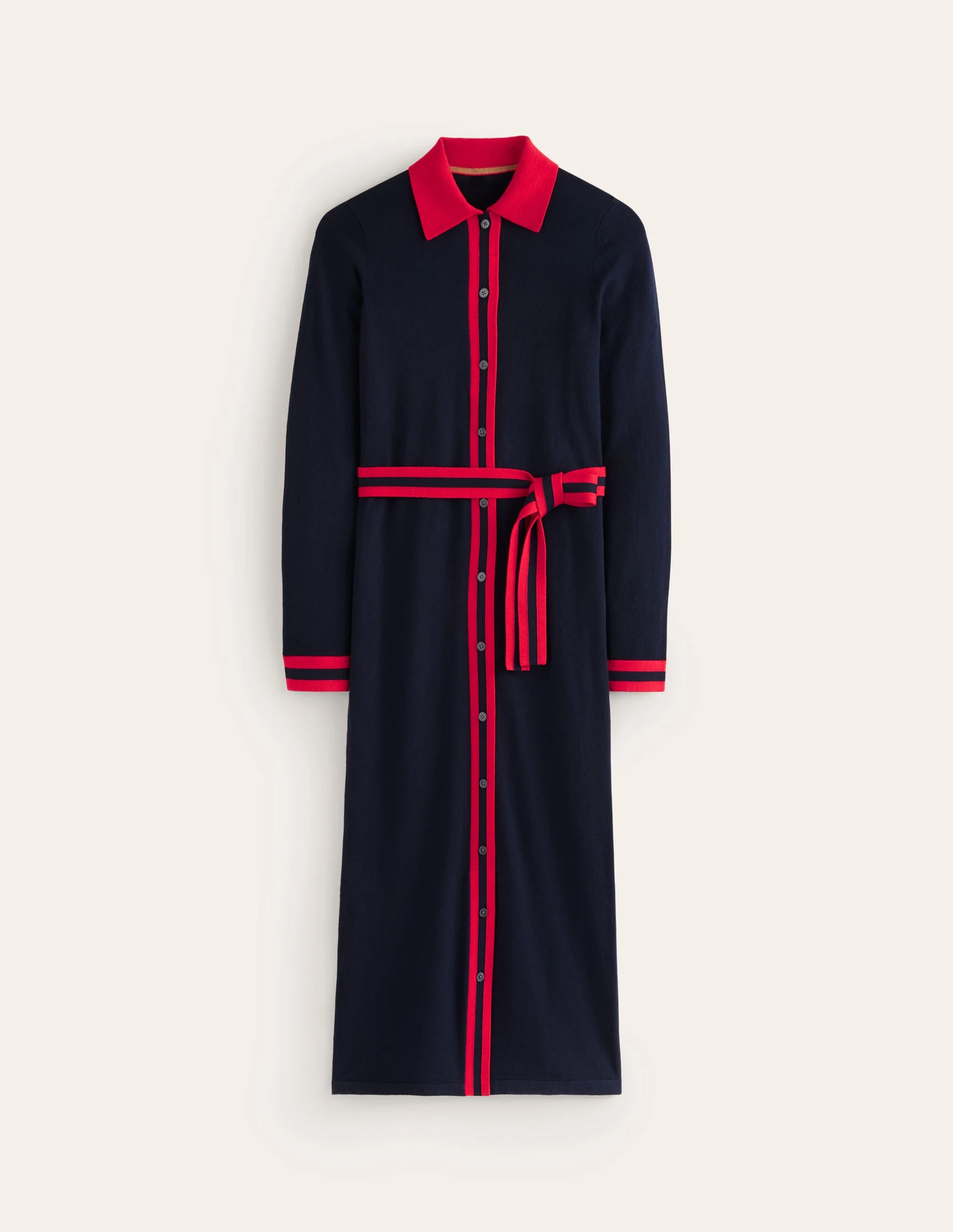 Victoria Strick-Hemdblusenkleid-Marineblau und Rot - Image 5