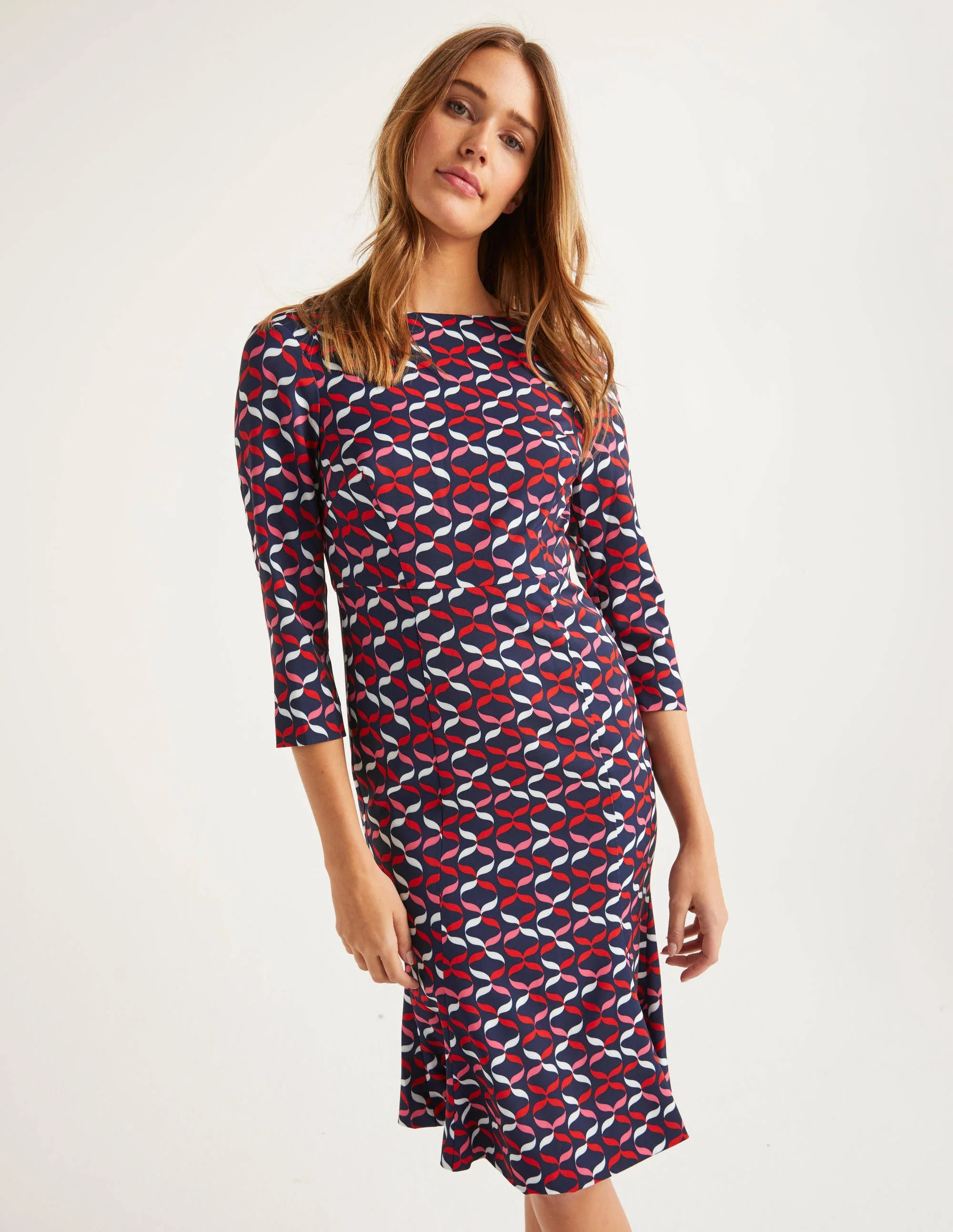 Violette Kleid-Navy/Bunt, Kleines Bandmuster - Image 2