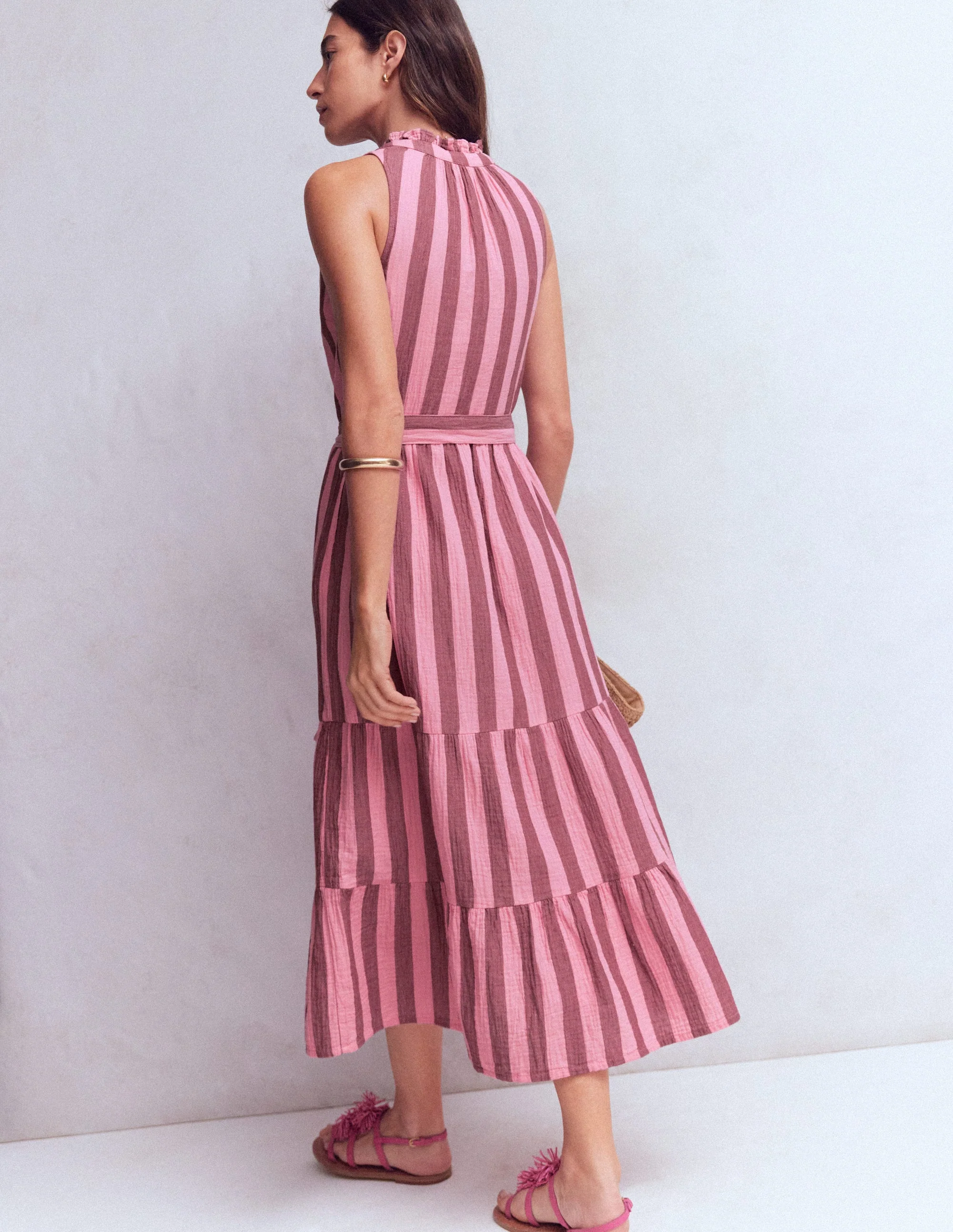 Viv Doppeltuch-Maxikleid-Braun Rosa Streifen - Image 4