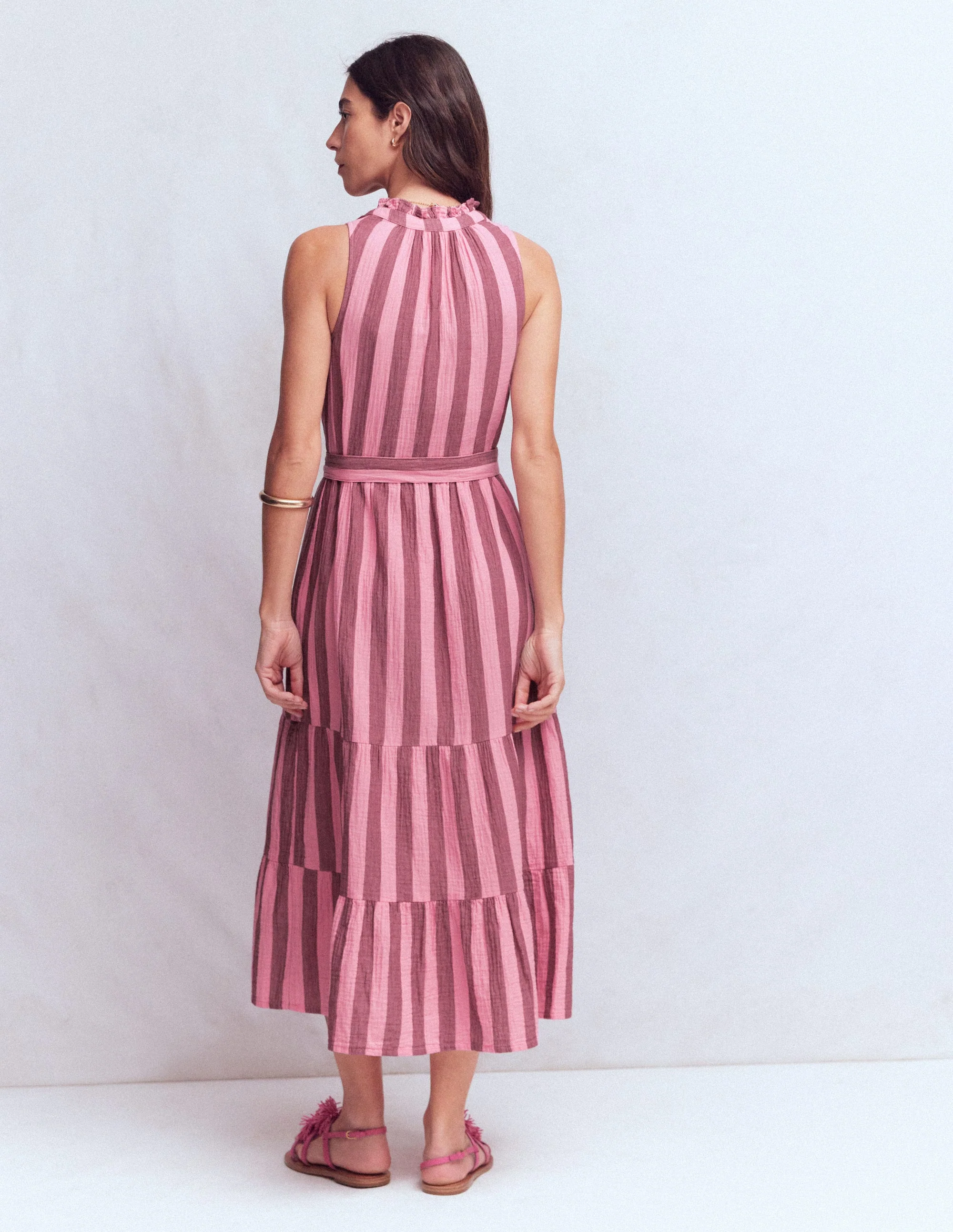Viv Doppeltuch-Maxikleid-Braun Rosa Streifen - Image 8
