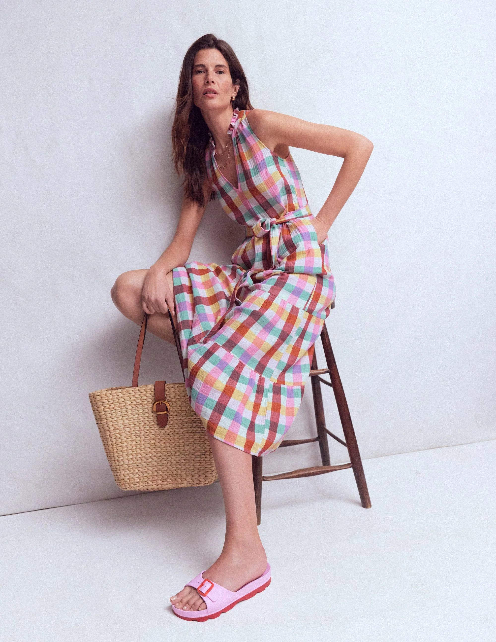 Viv Doppeltuch-Maxikleid-Bunt Karomuster - Image 6