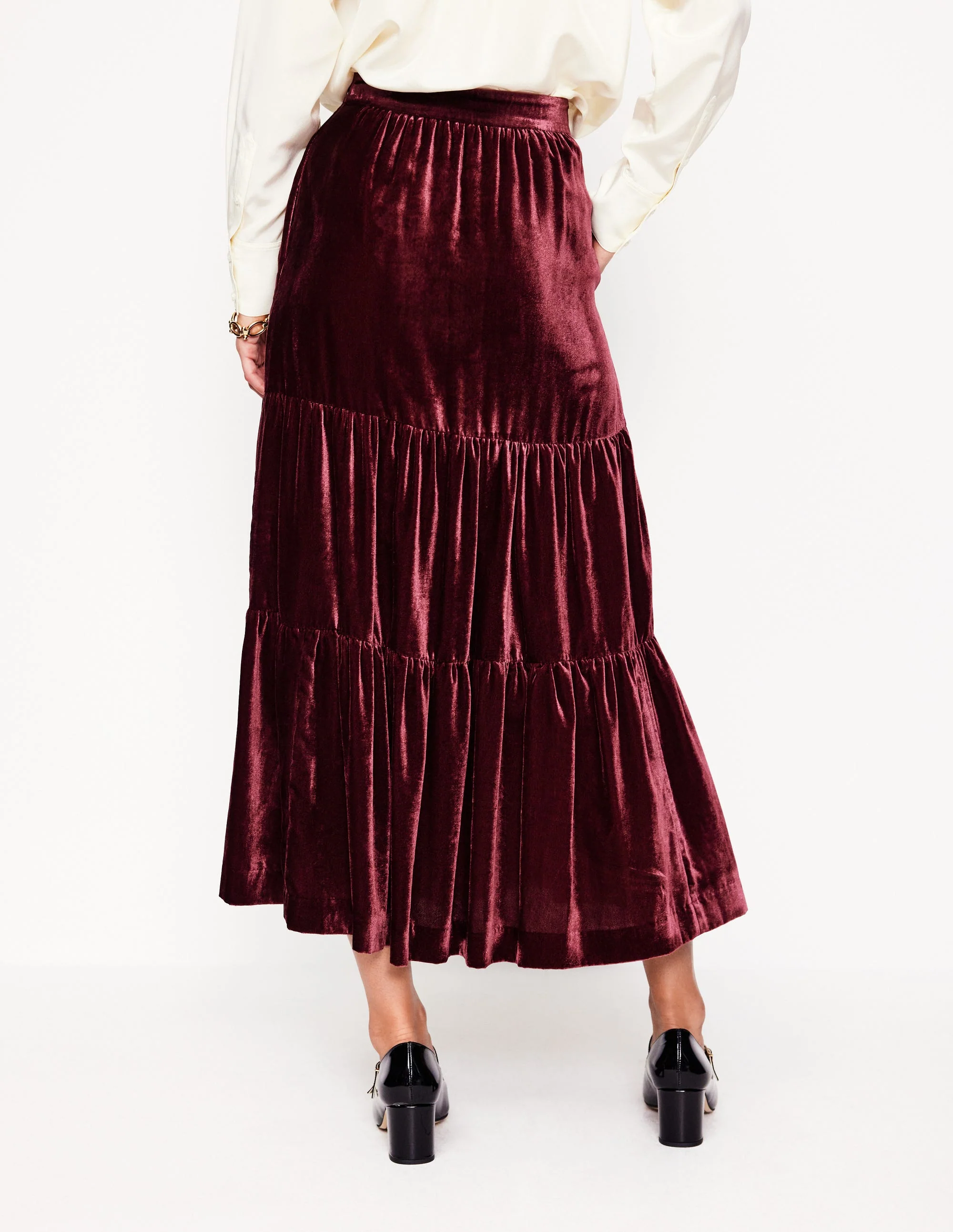 Viv Gestufter Maxirock aus Samt-Beatnik Red/Dark Burgundy - Image 3
