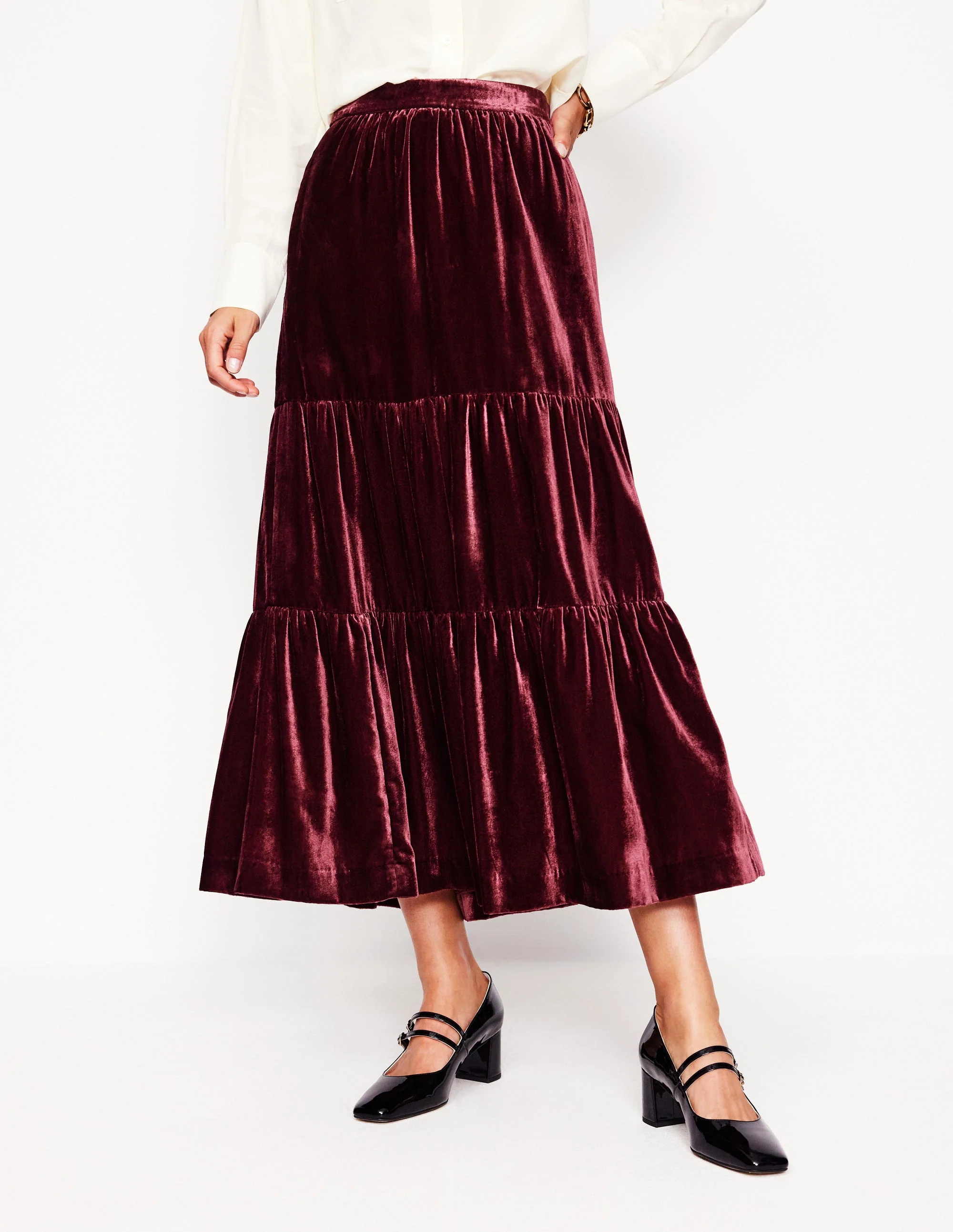 Viv Gestufter Maxirock aus Samt-Beatnik Red/Dark Burgundy - Image 4