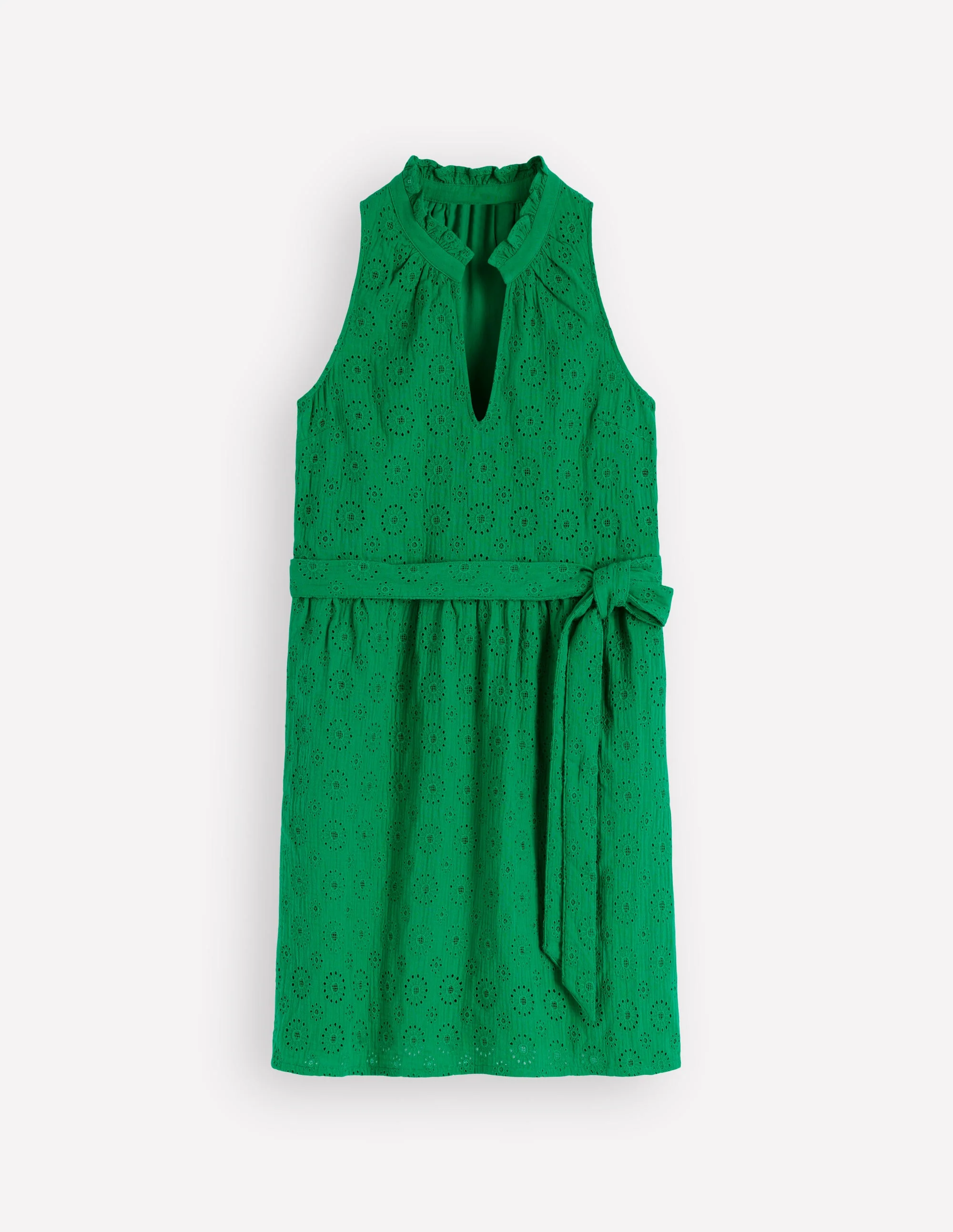 Viv Kurzes Doppeltuch-Kleid-Highland-Grün Lochstickerei - Image 5