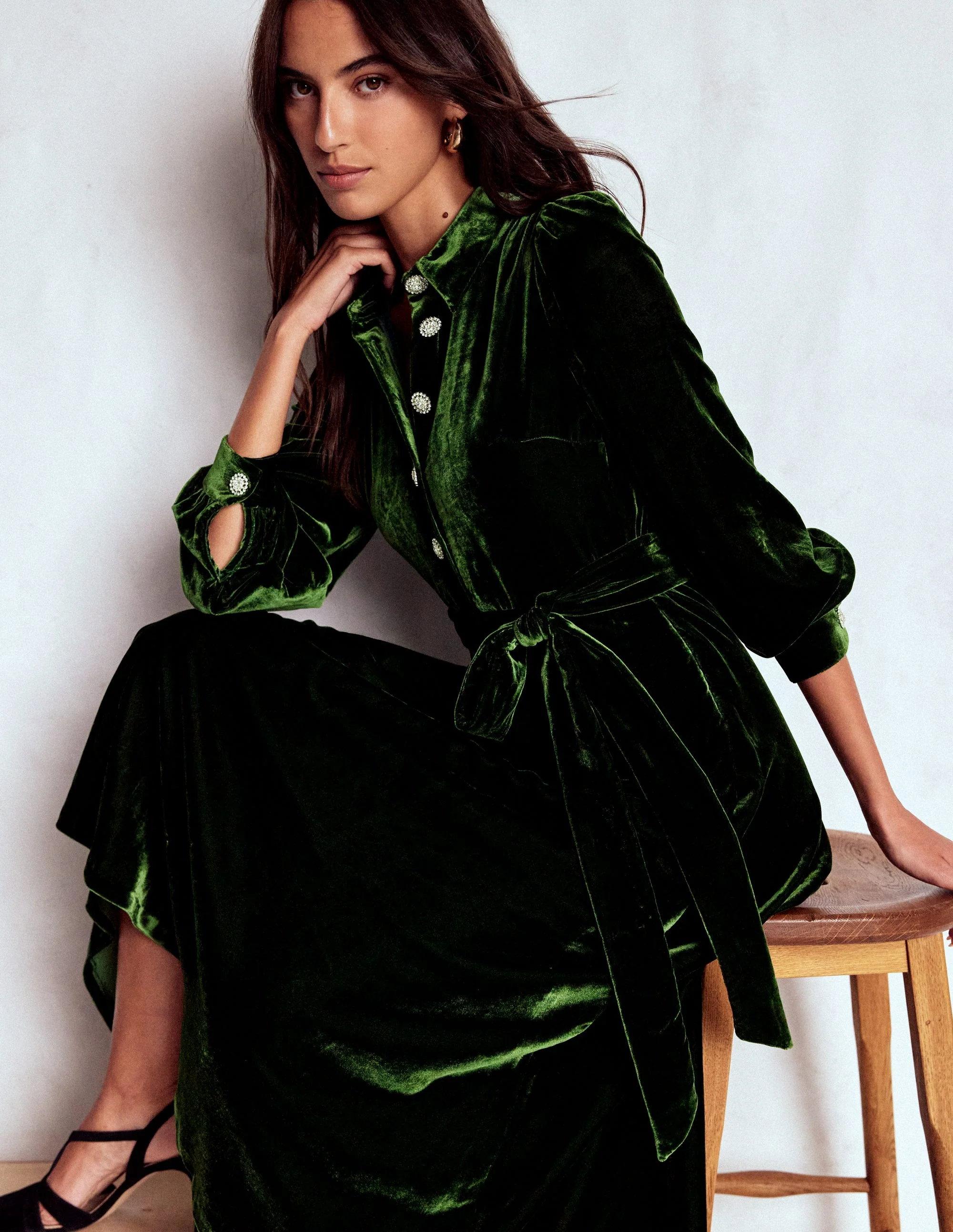 Vivienne Midikleid aus Samt-Grüne Fichte