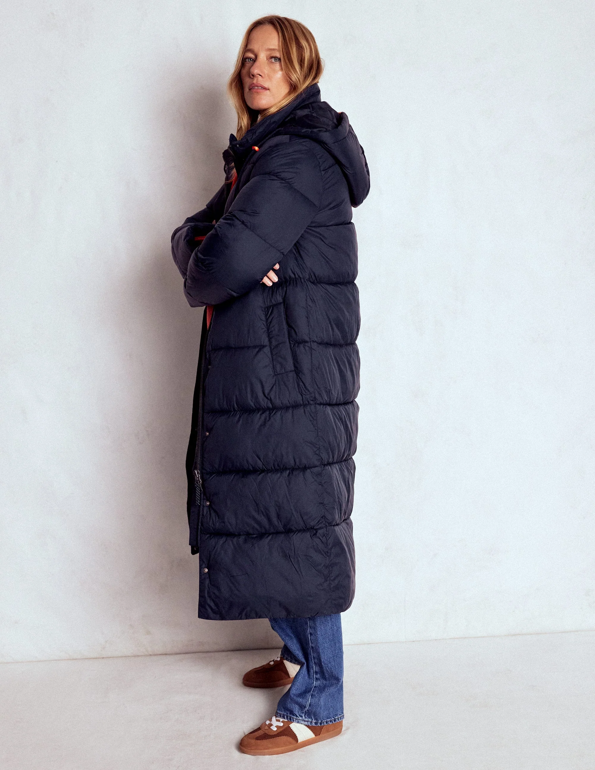 Wattierte Jacke in langer Form-Marineblau - Image 5