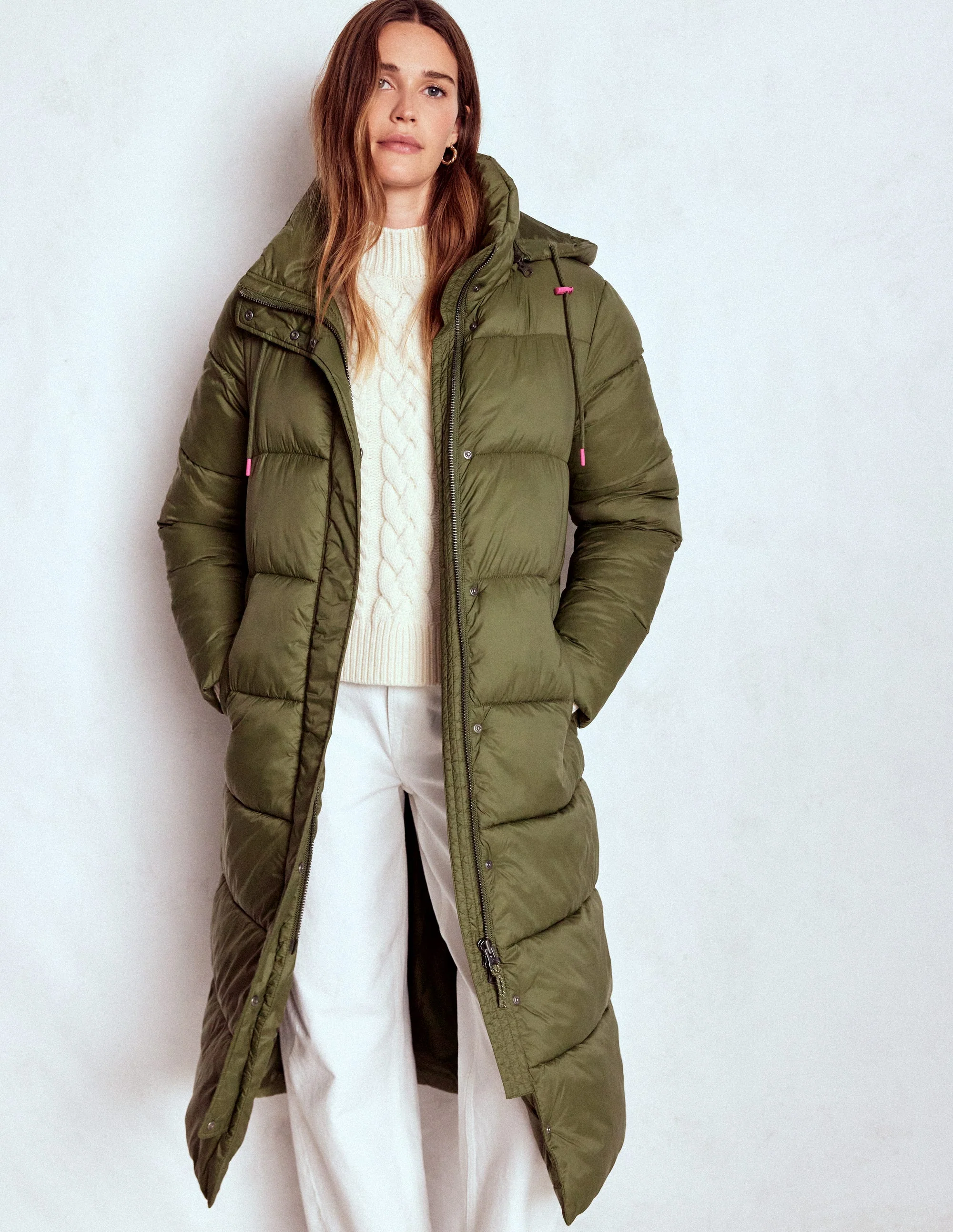 Wattierte Jacke in langer Form-Waldgrün
