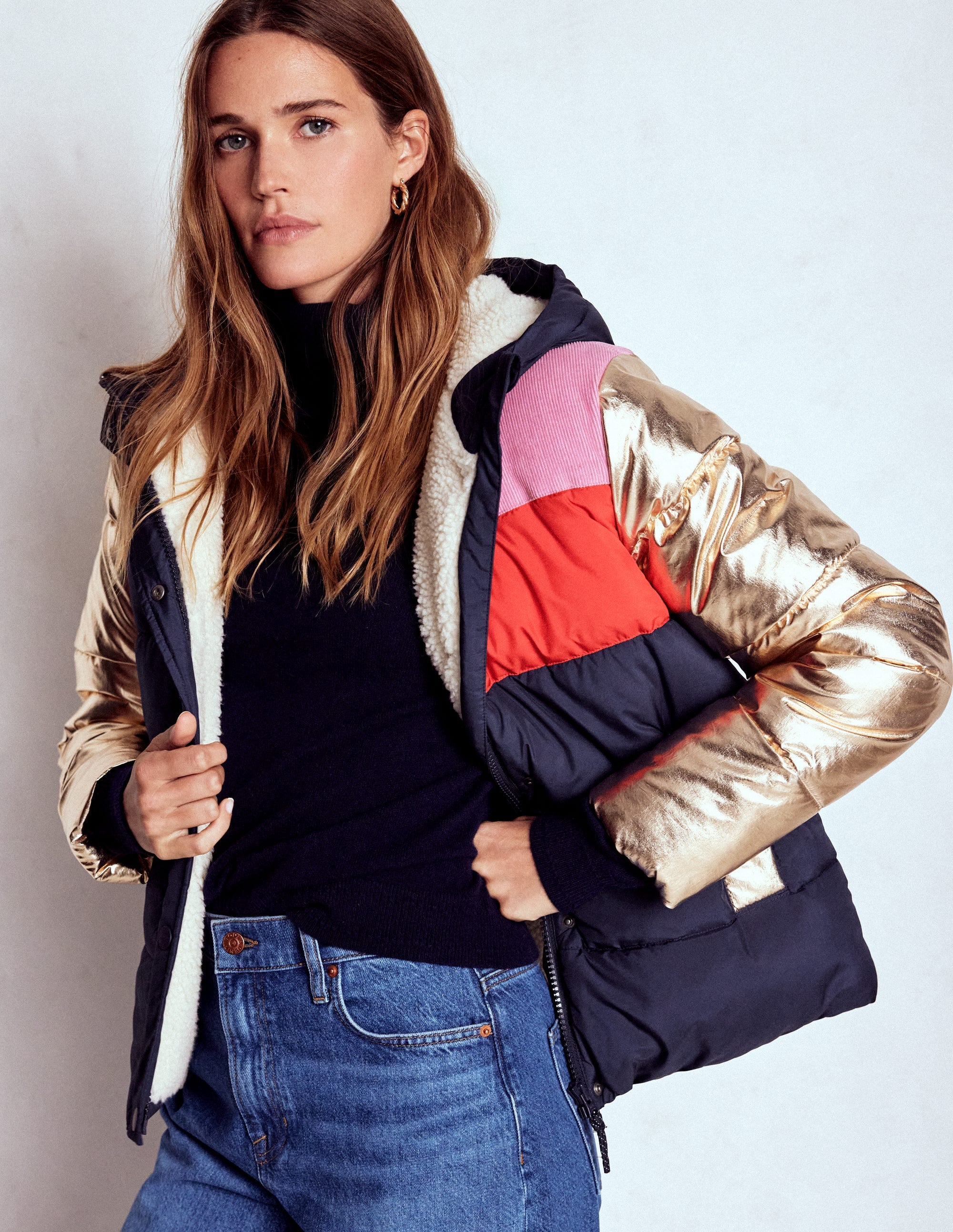 Wattierte Steppjacke-Marineblau, Blockfarben - Image 2