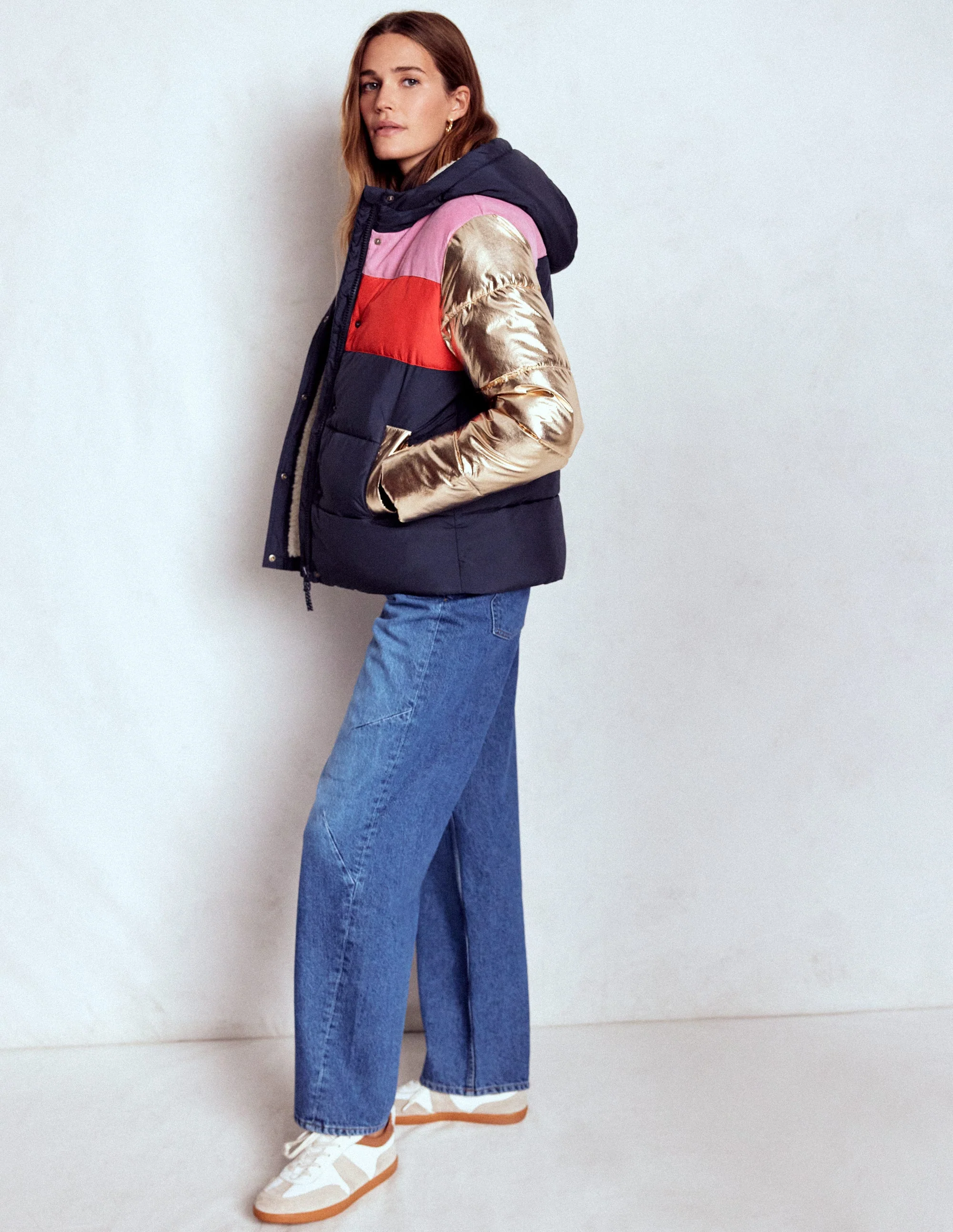 Wattierte Steppjacke-Marineblau, Blockfarben - Image 4