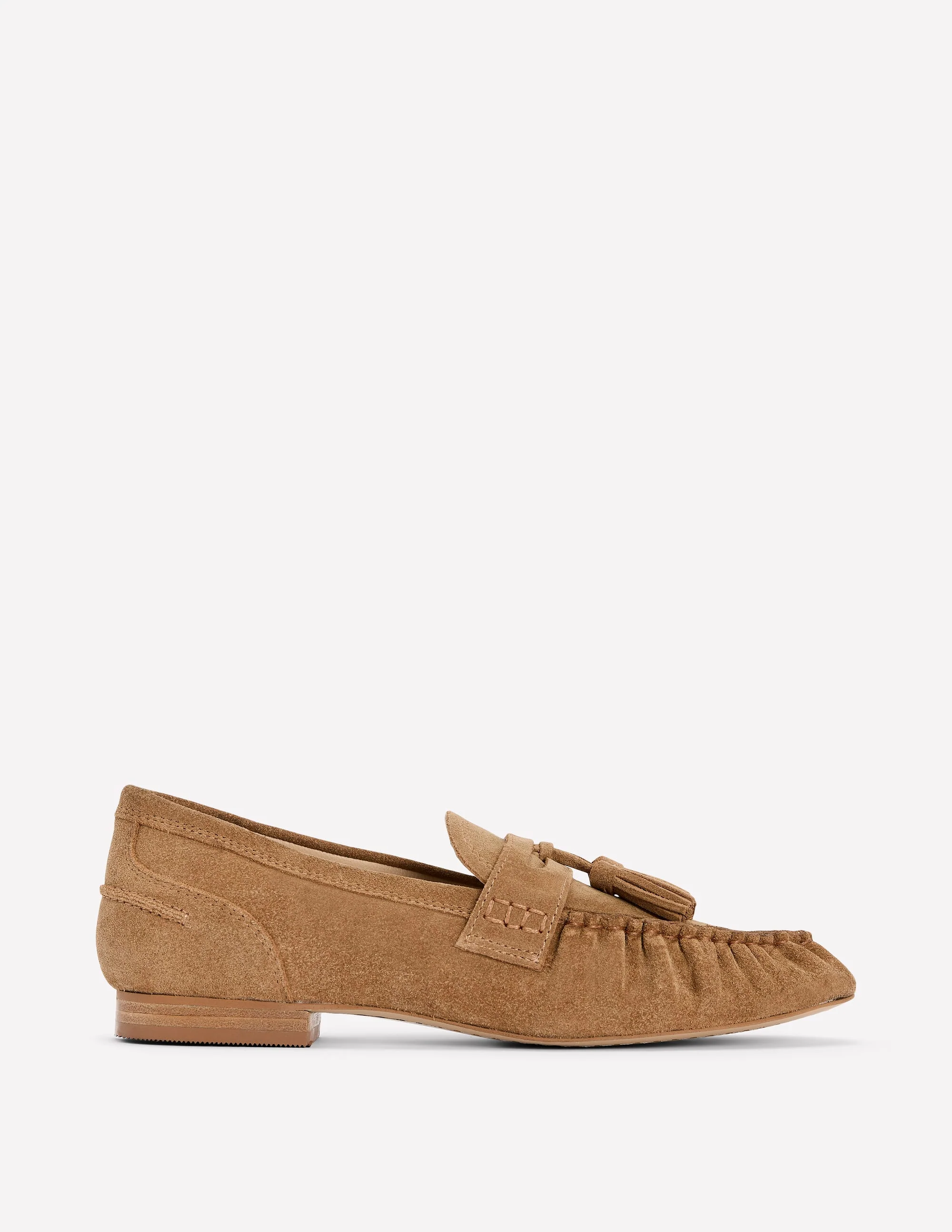 Weiche, geraffte Loafer-Karamellbraun