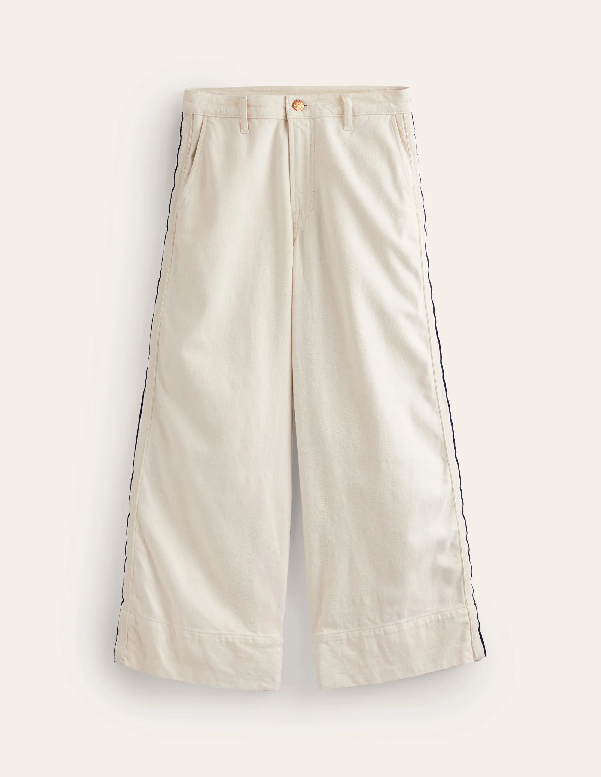 Weit geschnittene, verkürzte Jeans mit seitlichen Streifen-Beige - Image 7