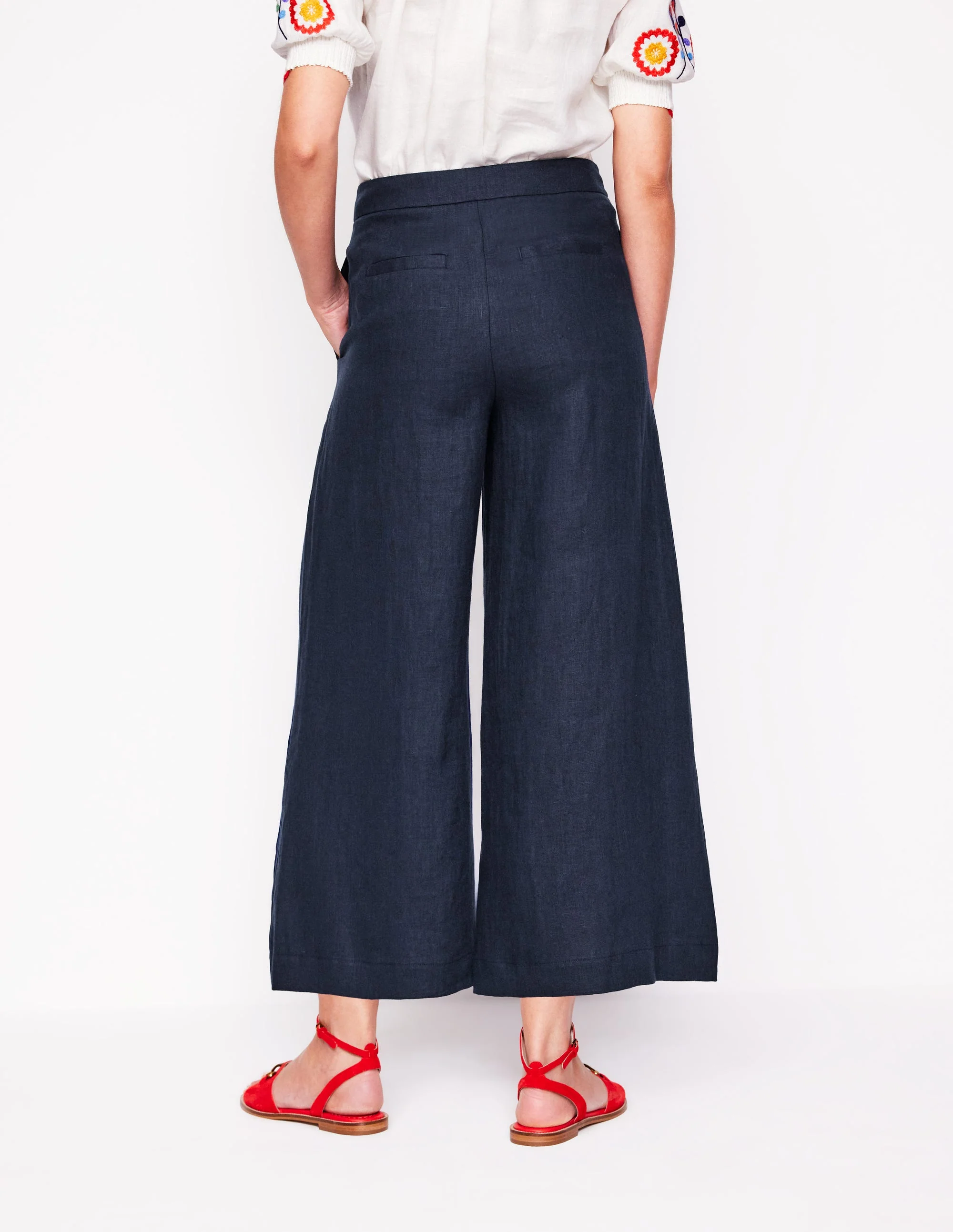 Weite Leinenhose mit verkürztem Schnitt-Marineblaue - Image 4