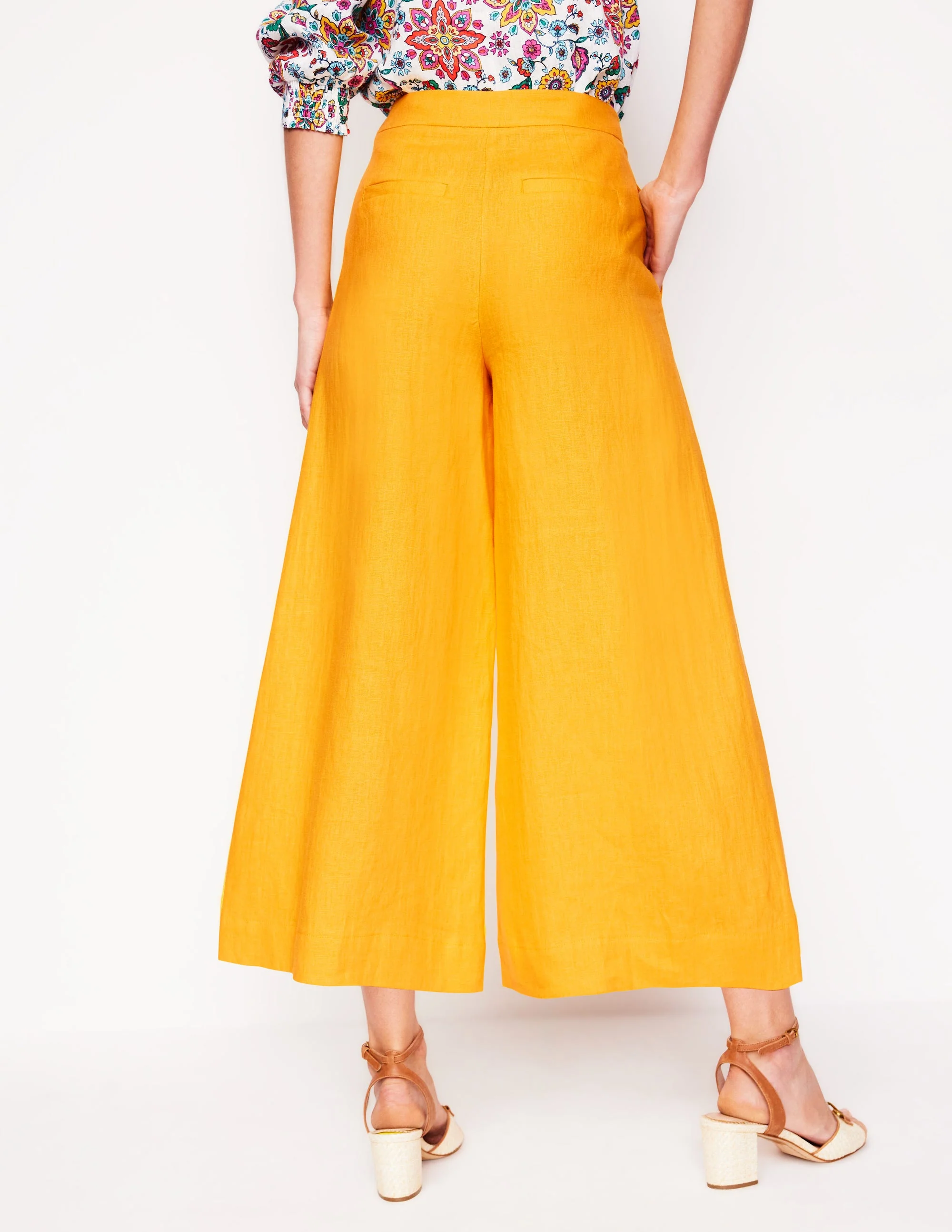 Weite Leinenhose mit verkürztem Schnitt-Sommersonnengelb - Image 4