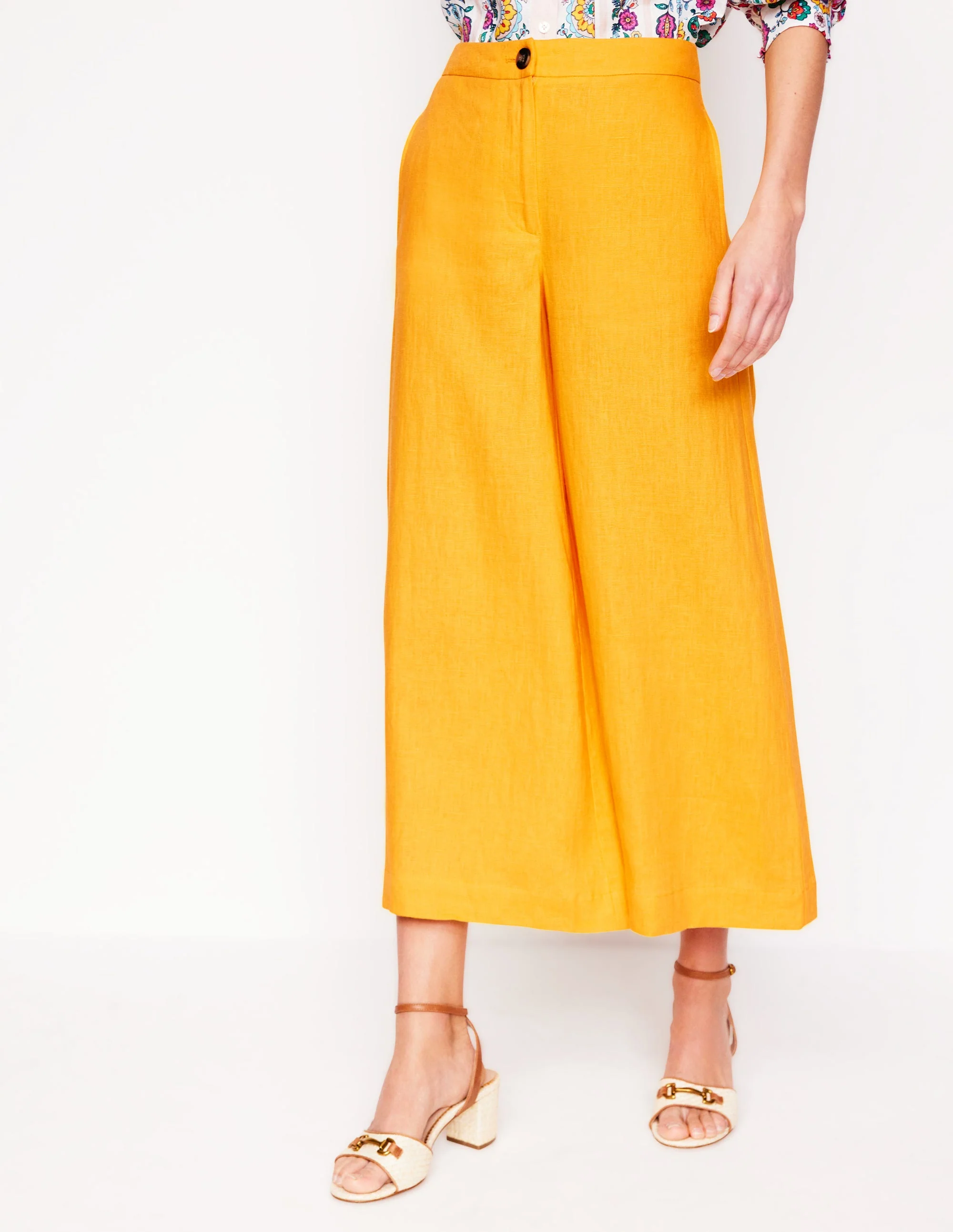 Weite Leinenhose mit verkürztem Schnitt-Sommersonnengelb - Image 5