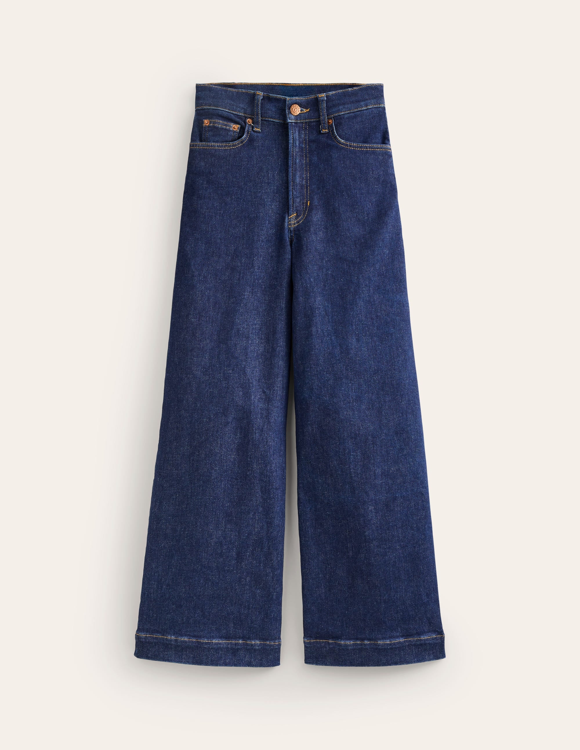 Weite, verkürzte Jeans mit hohem Bund-Indigo Waschung - Image 2