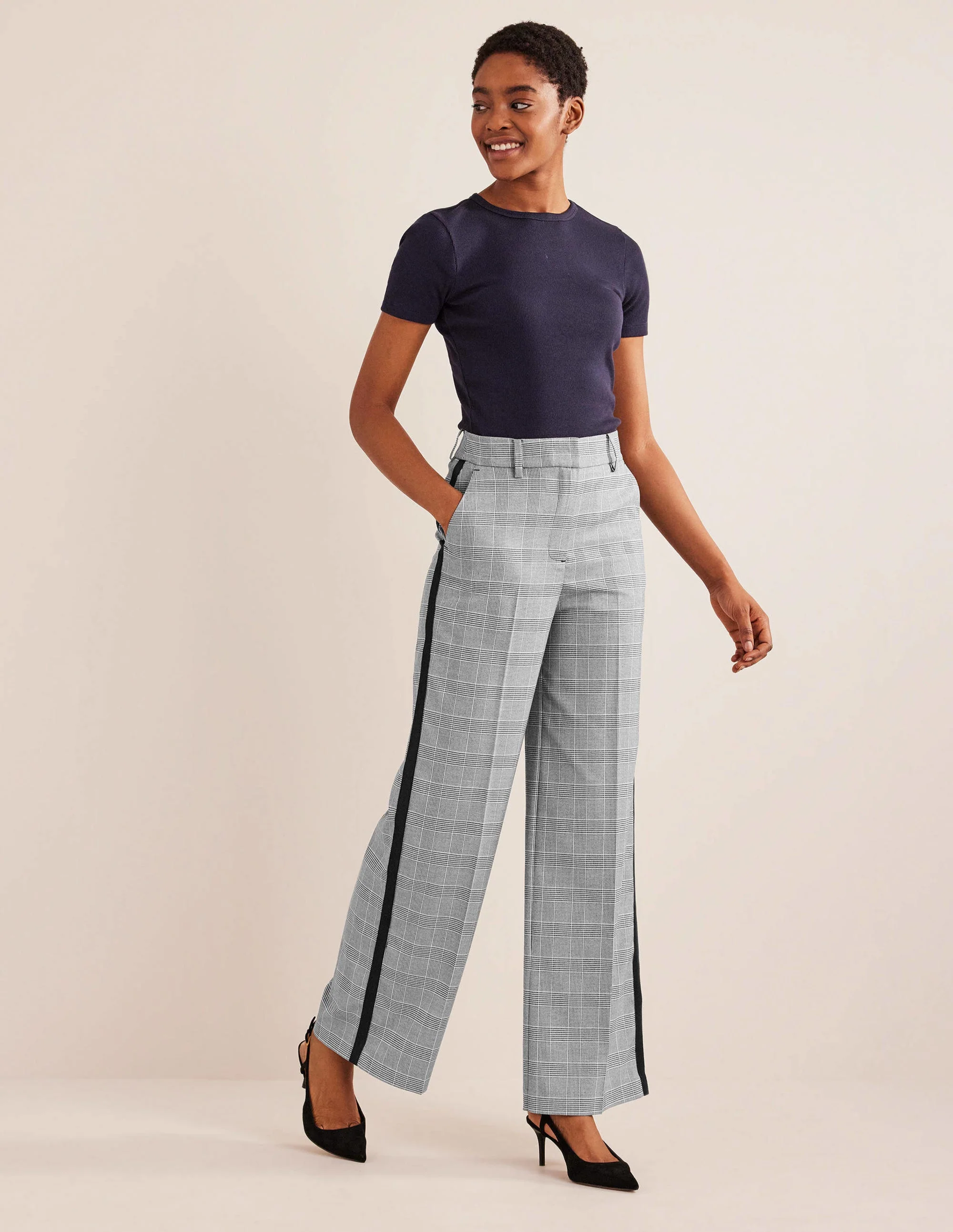 Westbourne Hose mit weitem Bein-Marineblau, Kariert/Seitenstreifen