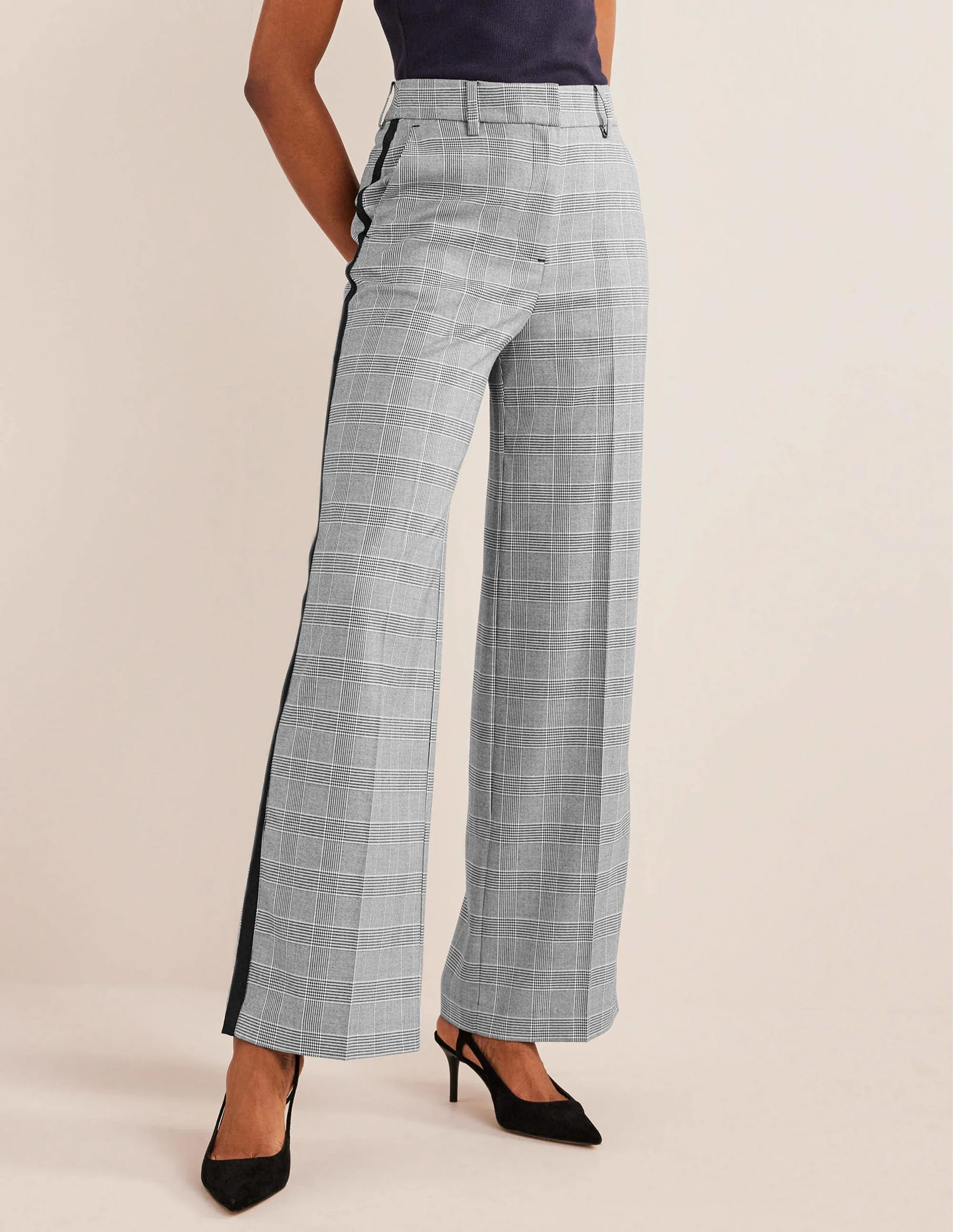 Westbourne Hose mit weitem Bein-Marineblau, Kariert/Seitenstreifen - Image 4
