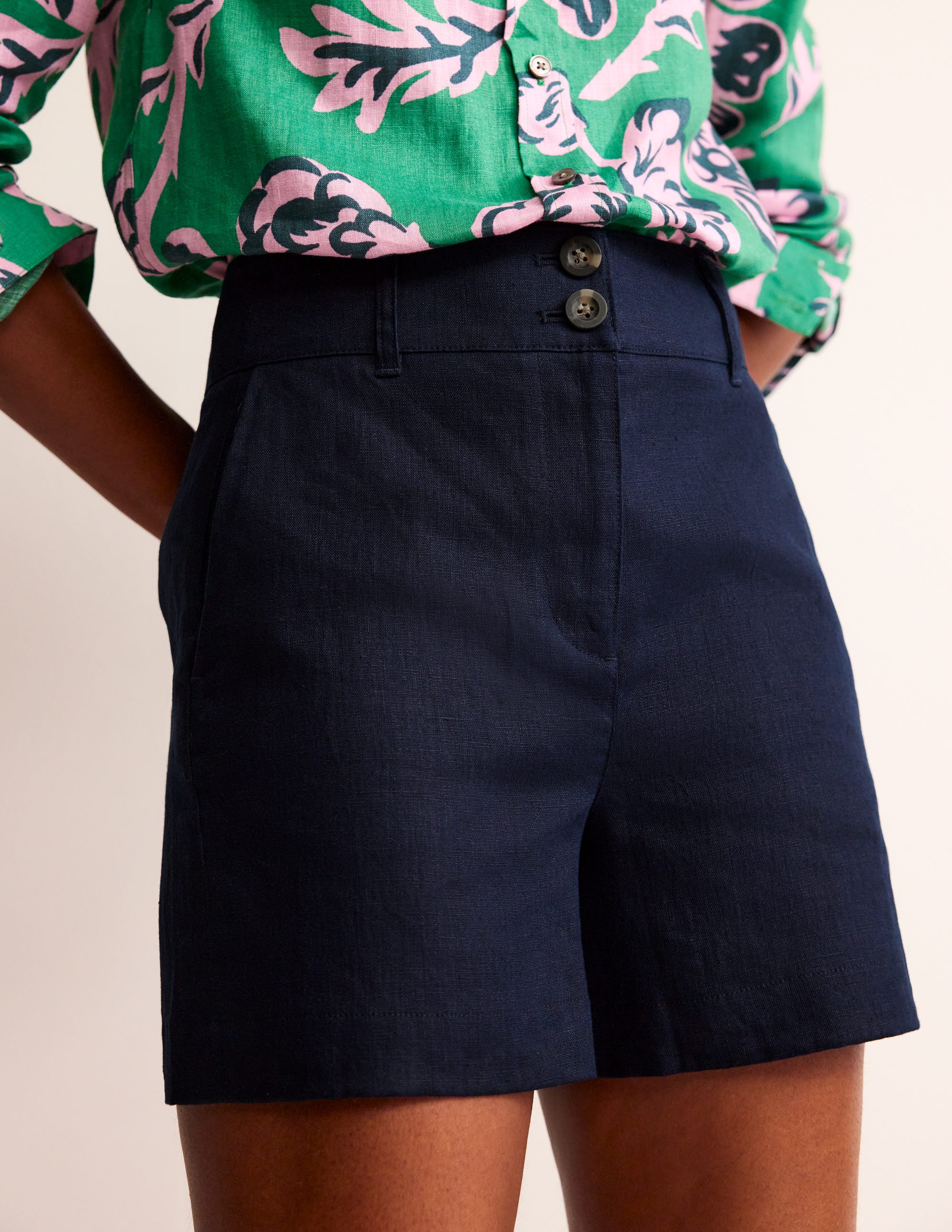 Westbourne Kurze Hose aus Leinen-Aqua Marine Marl - Image 4