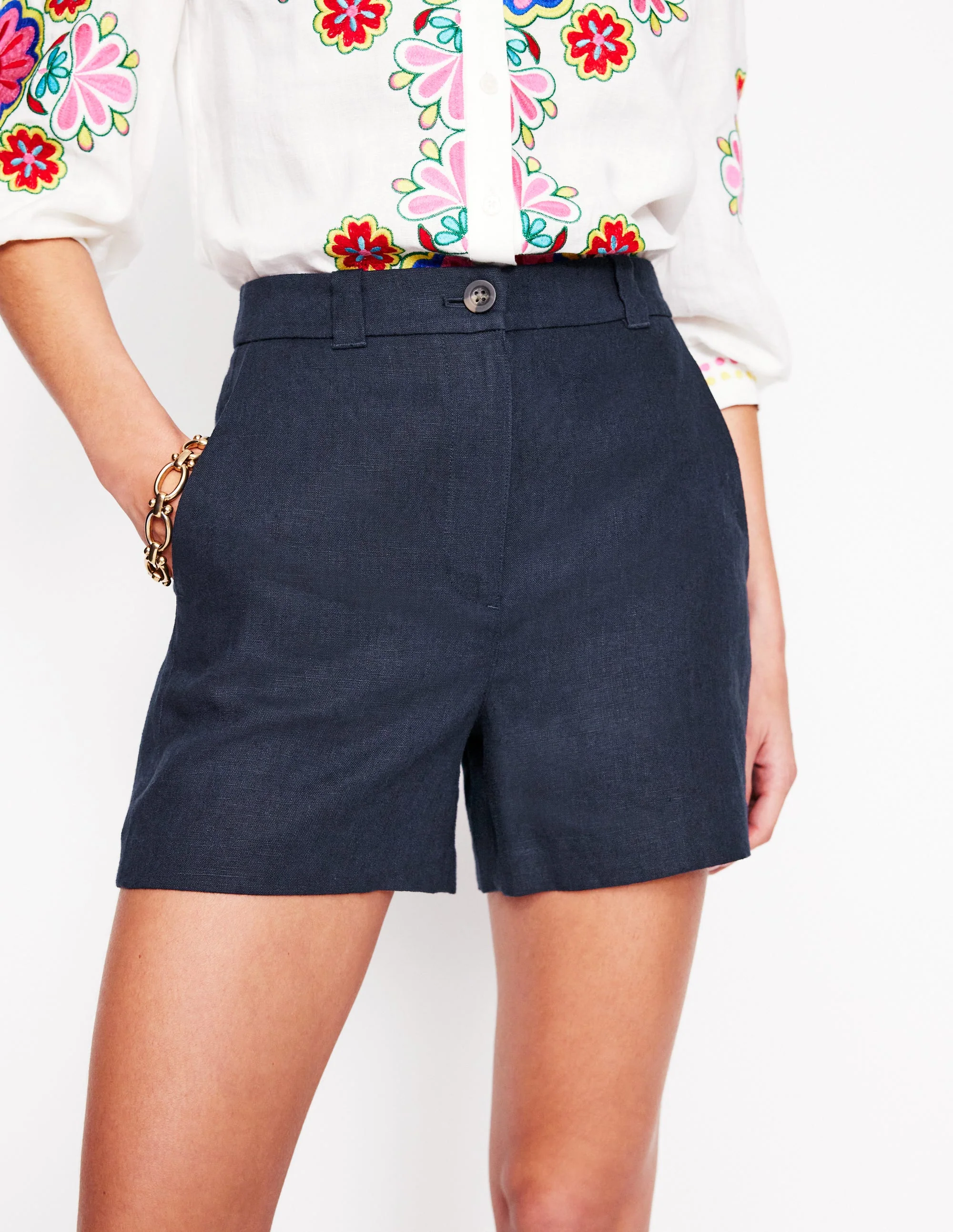 Westbourne Kurze Hose aus Leinen-Marineblaue - Image 4