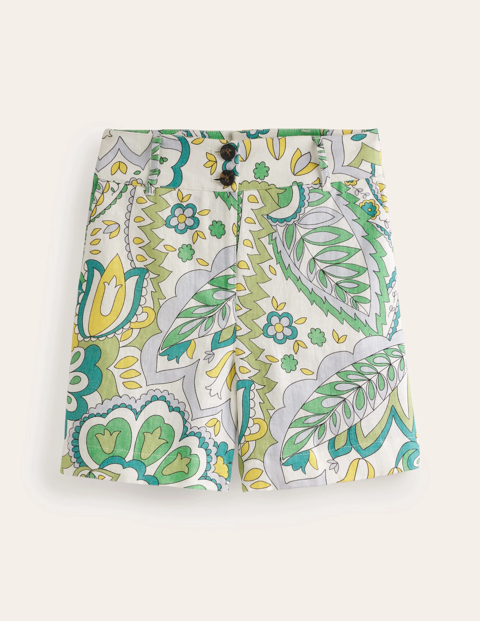 Westbourne Kurze Hose aus Leinen-Smaragd, Blätter-Paisley - Image 7