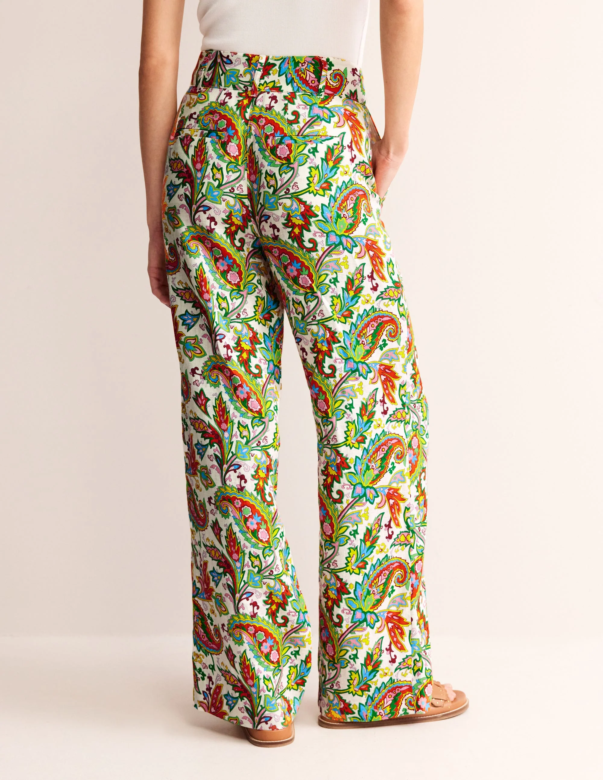 Westbourne Leinenhose-Naturweiß, Paisley Azurblau - Image 3