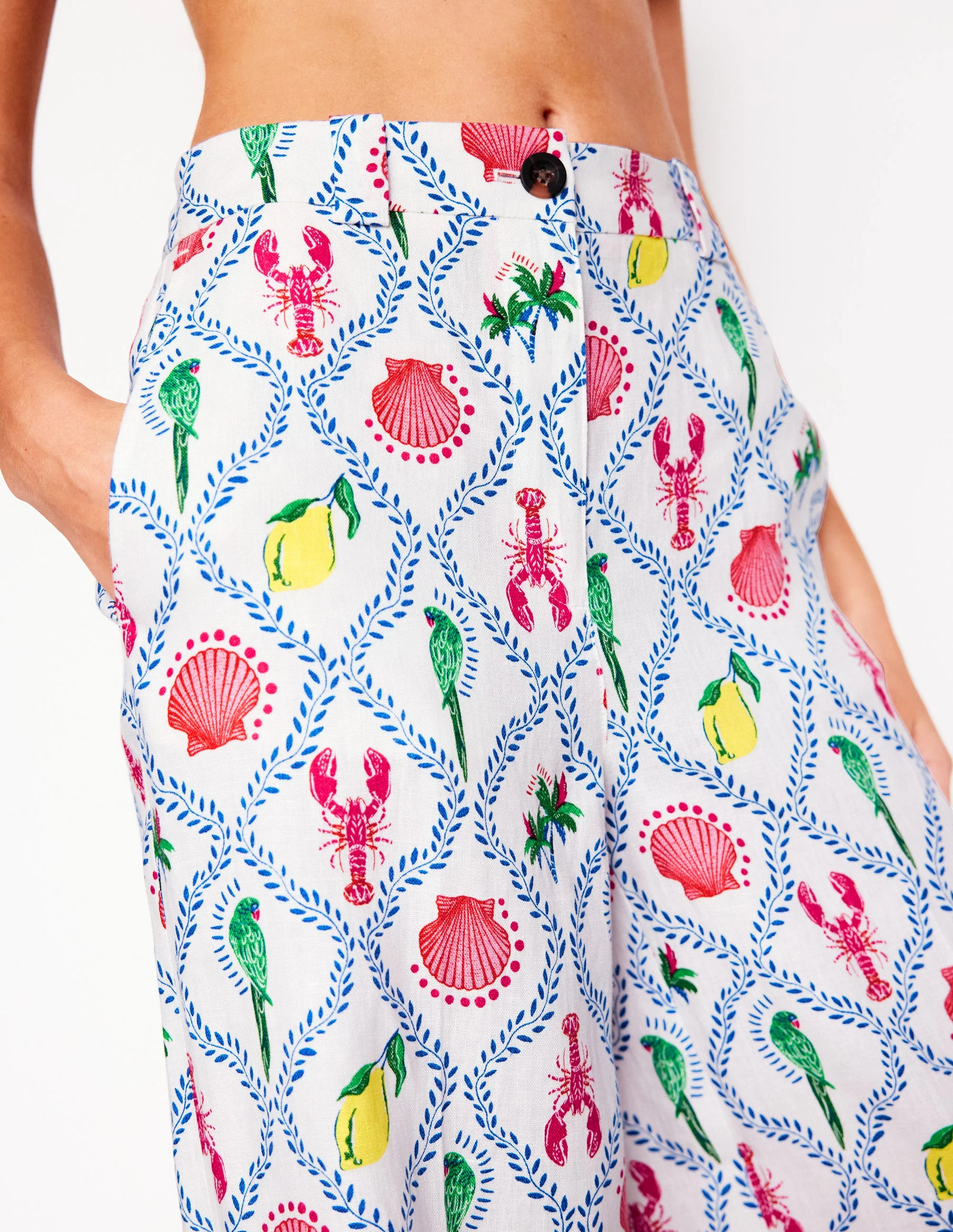Westbourne Leinenhose-Naturweiß, Tropical Bonanza-Motiv - Image 2