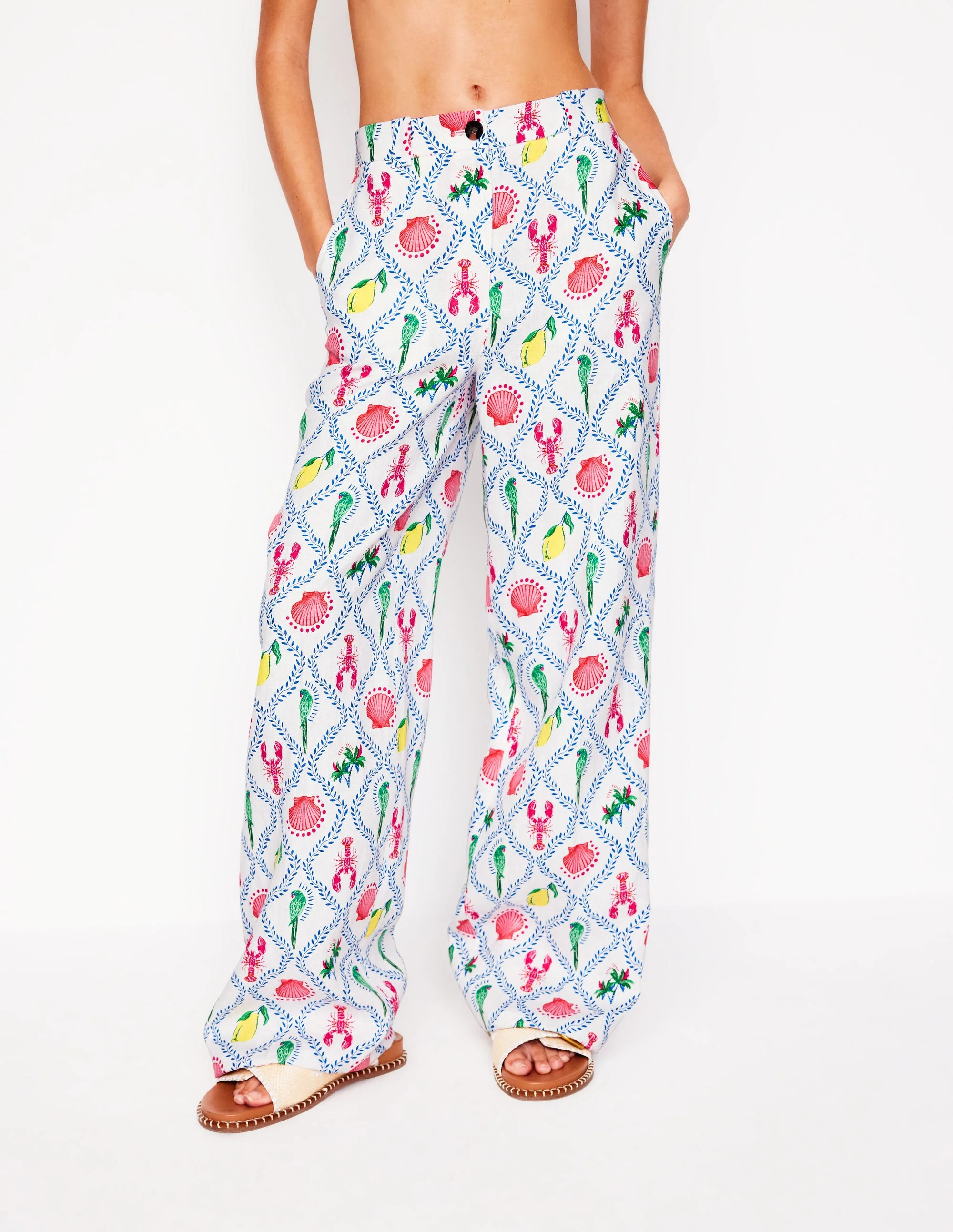 Westbourne Leinenhose-Naturweiß, Tropical Bonanza-Motiv - Image 5