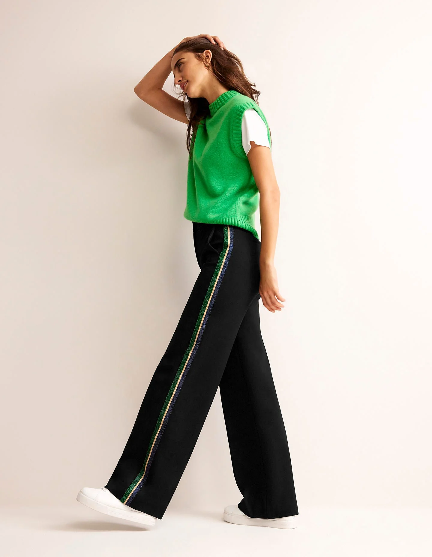 Westbourne Ponté-Hose-Schwarz mit Metallic-Streifen
