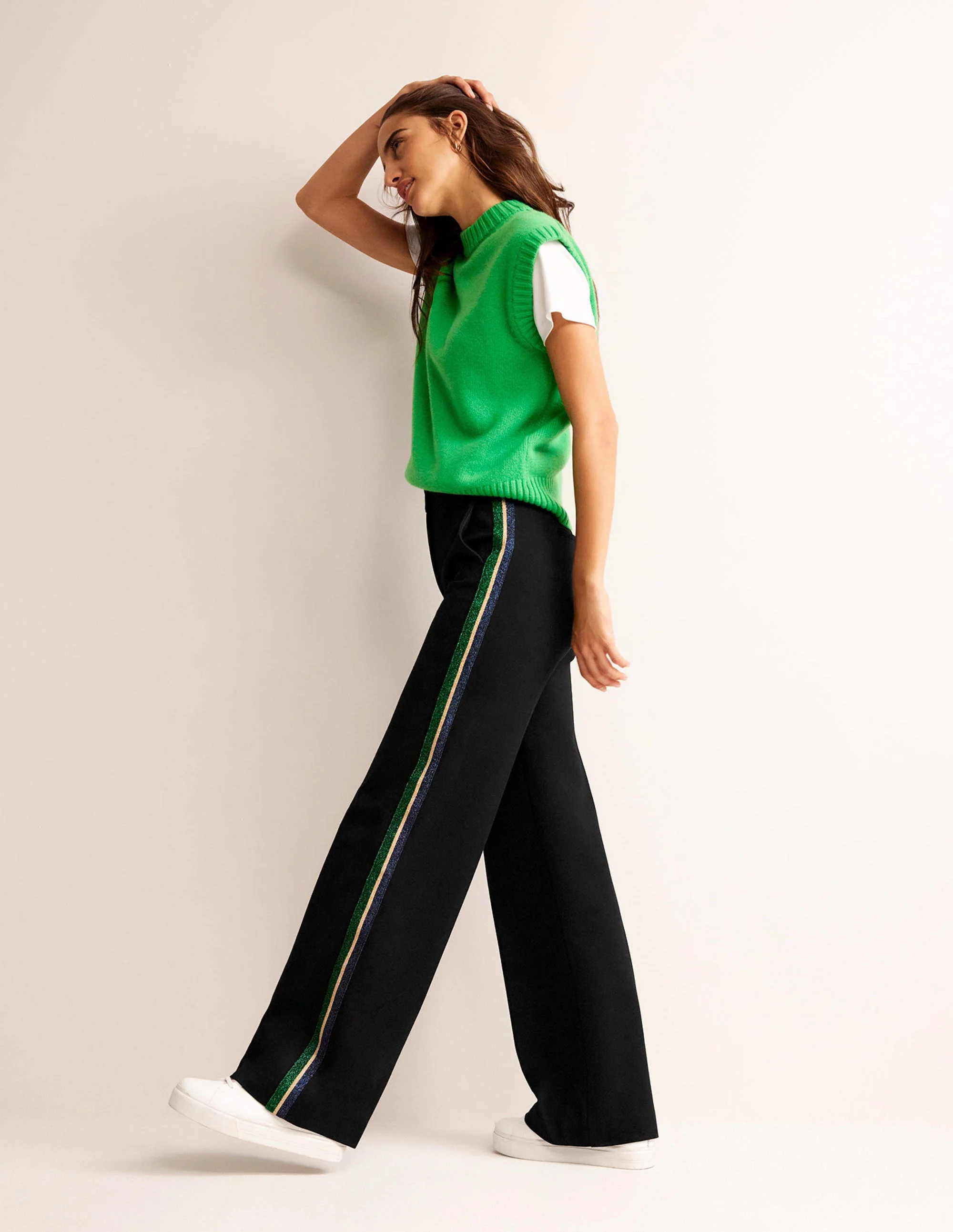Westbourne Ponté-Hose-Schwarz mit Metallic-Streifen