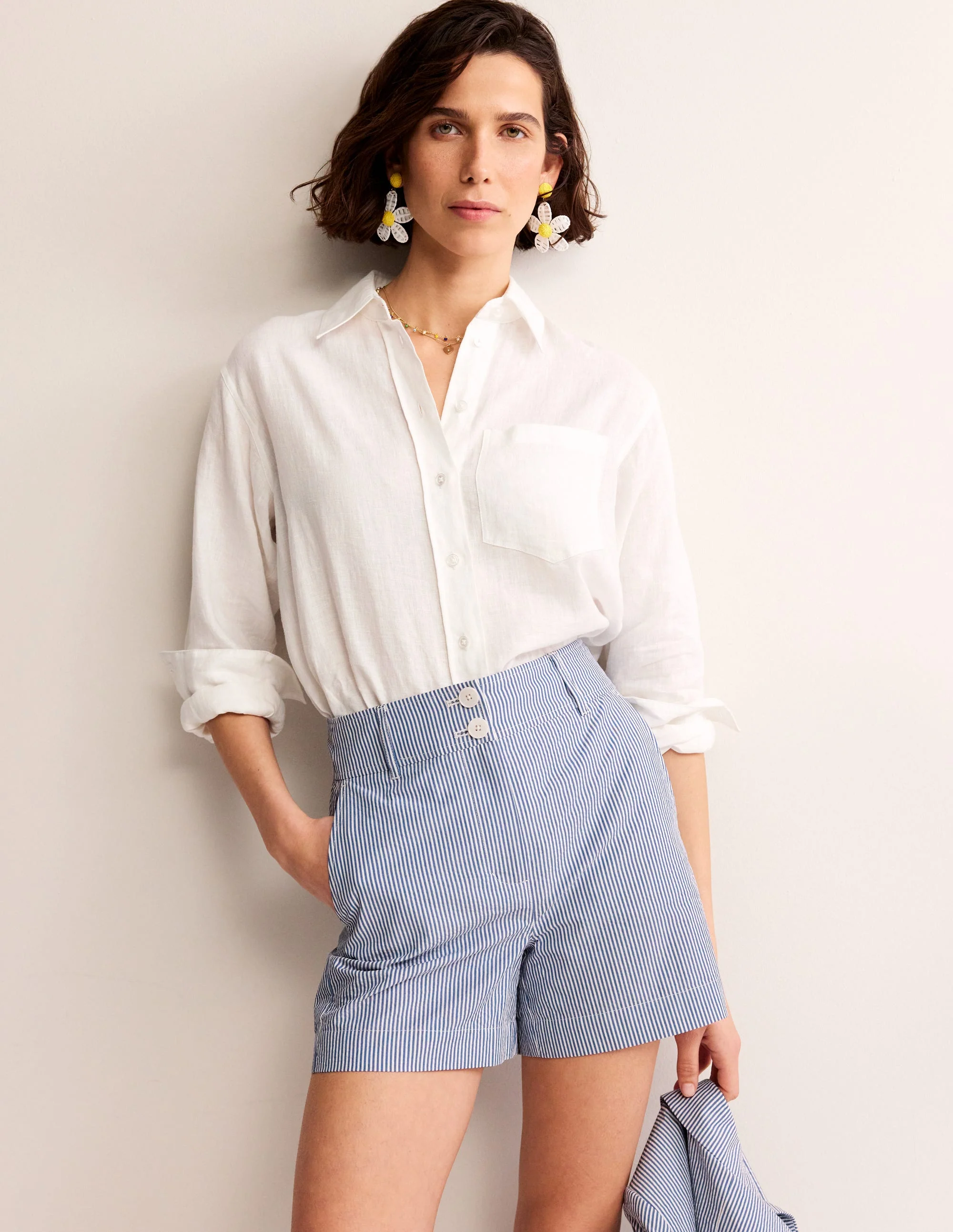 Westbourne Texturierte Shorts-Blau Naturweiß Streifen