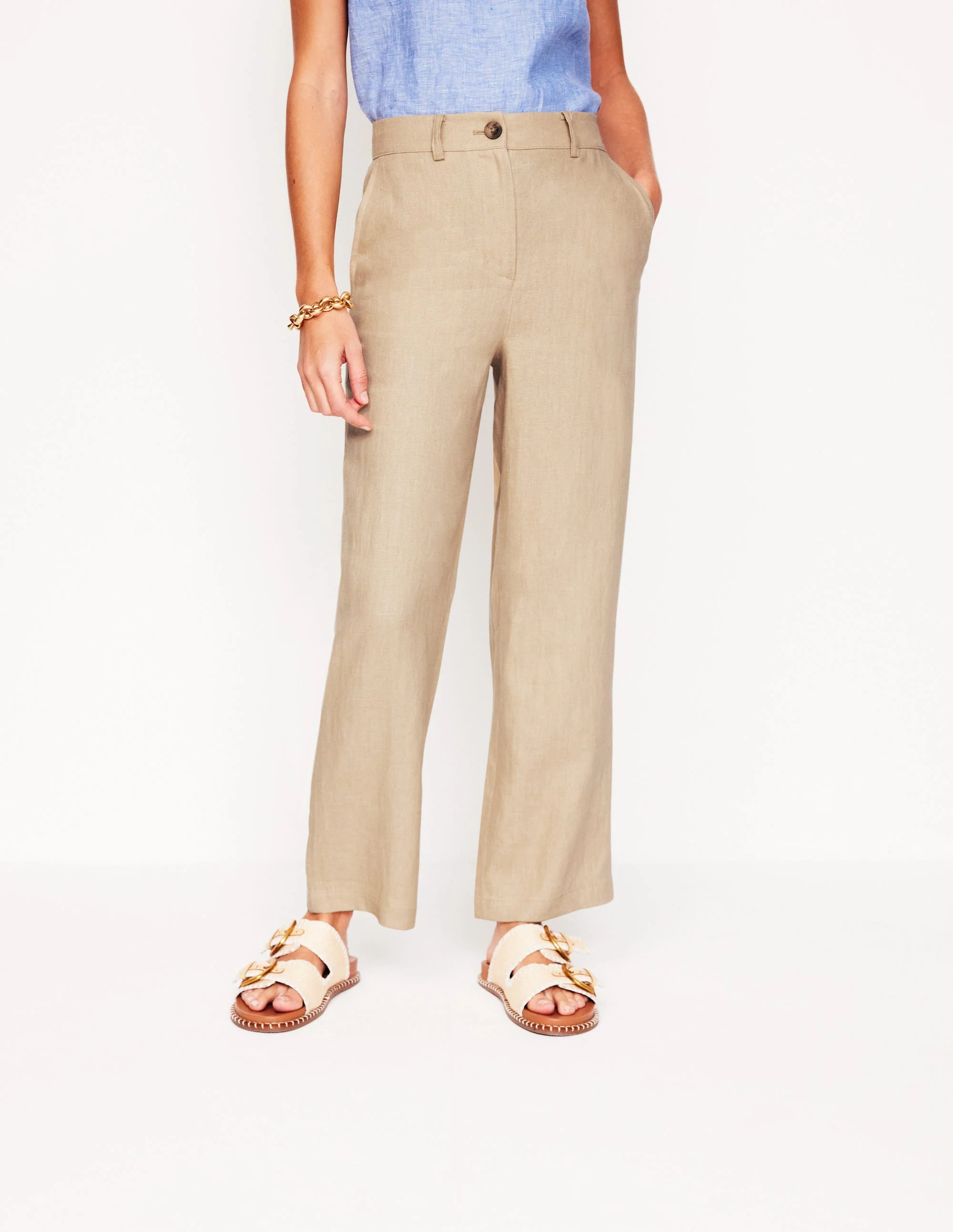 Westbourne Verkürzte Leinenhose-Beige - Image 4