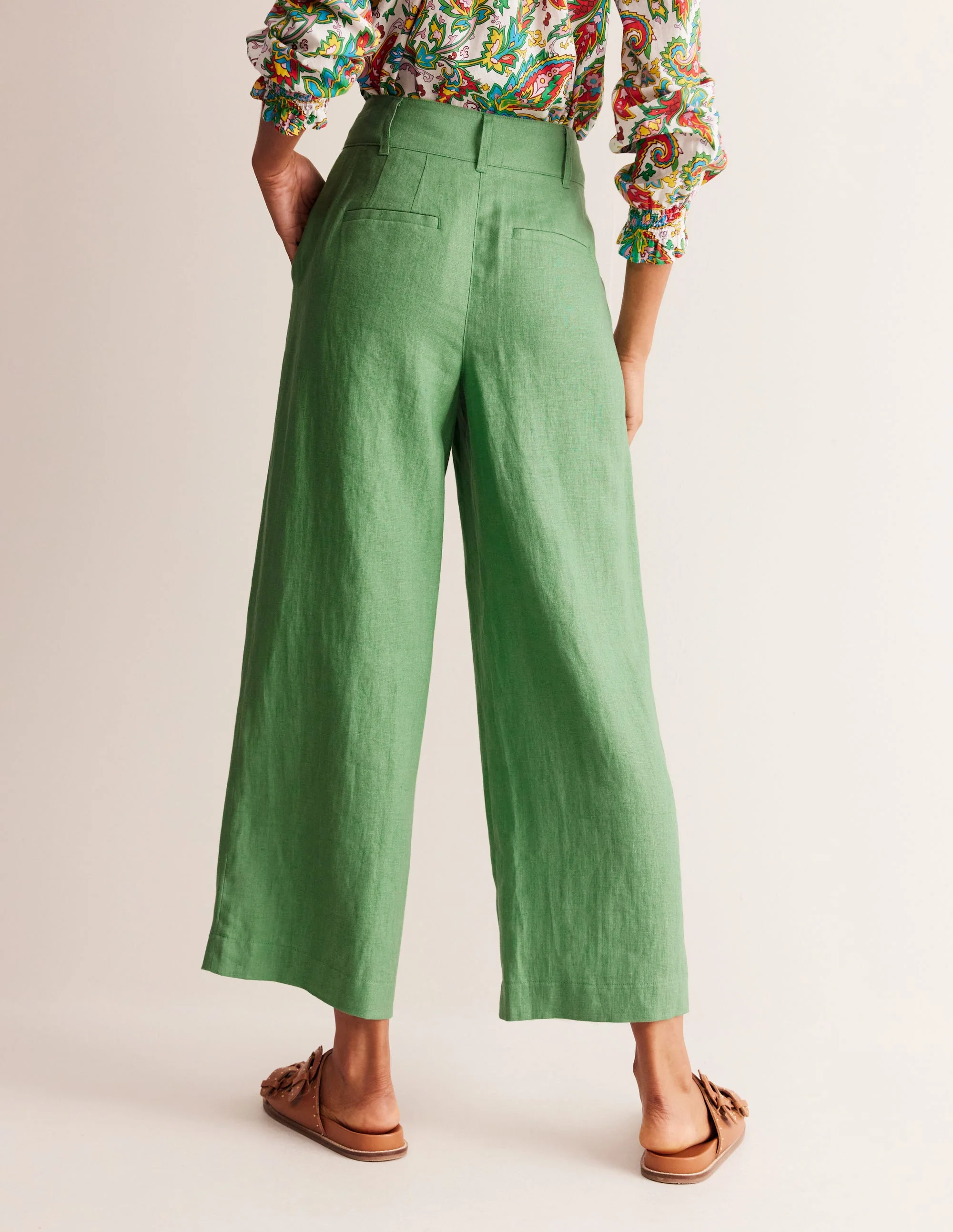 Westbourne Verkürzte Leinenhose-Grün - Image 3