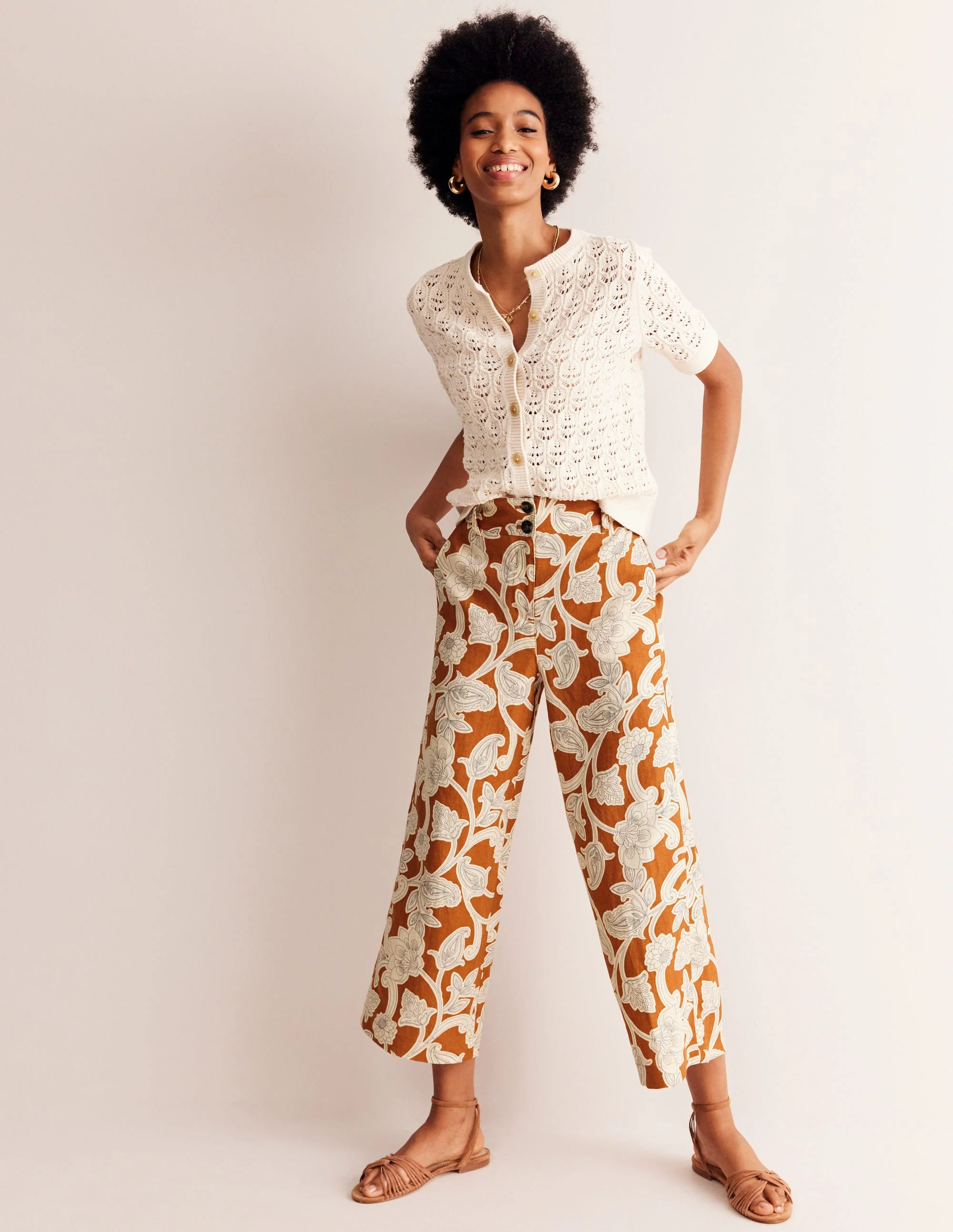 Westbourne Verkürzte Leinenhose-Umbra, Paisley Wirbel