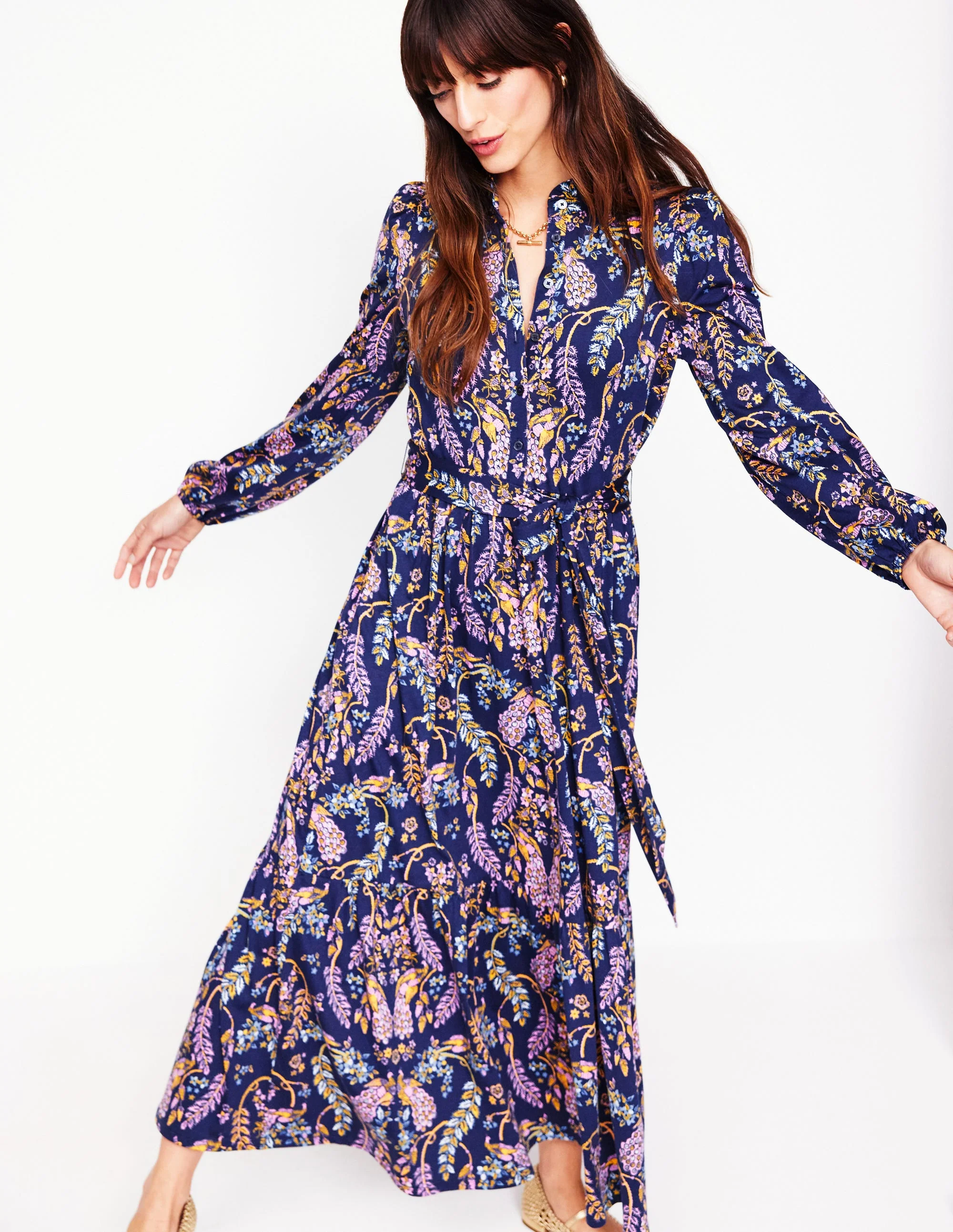 Willow Gestuftes Jerseykleid-Französisches Marineblau, Bezaubernder Pfau - Image 4