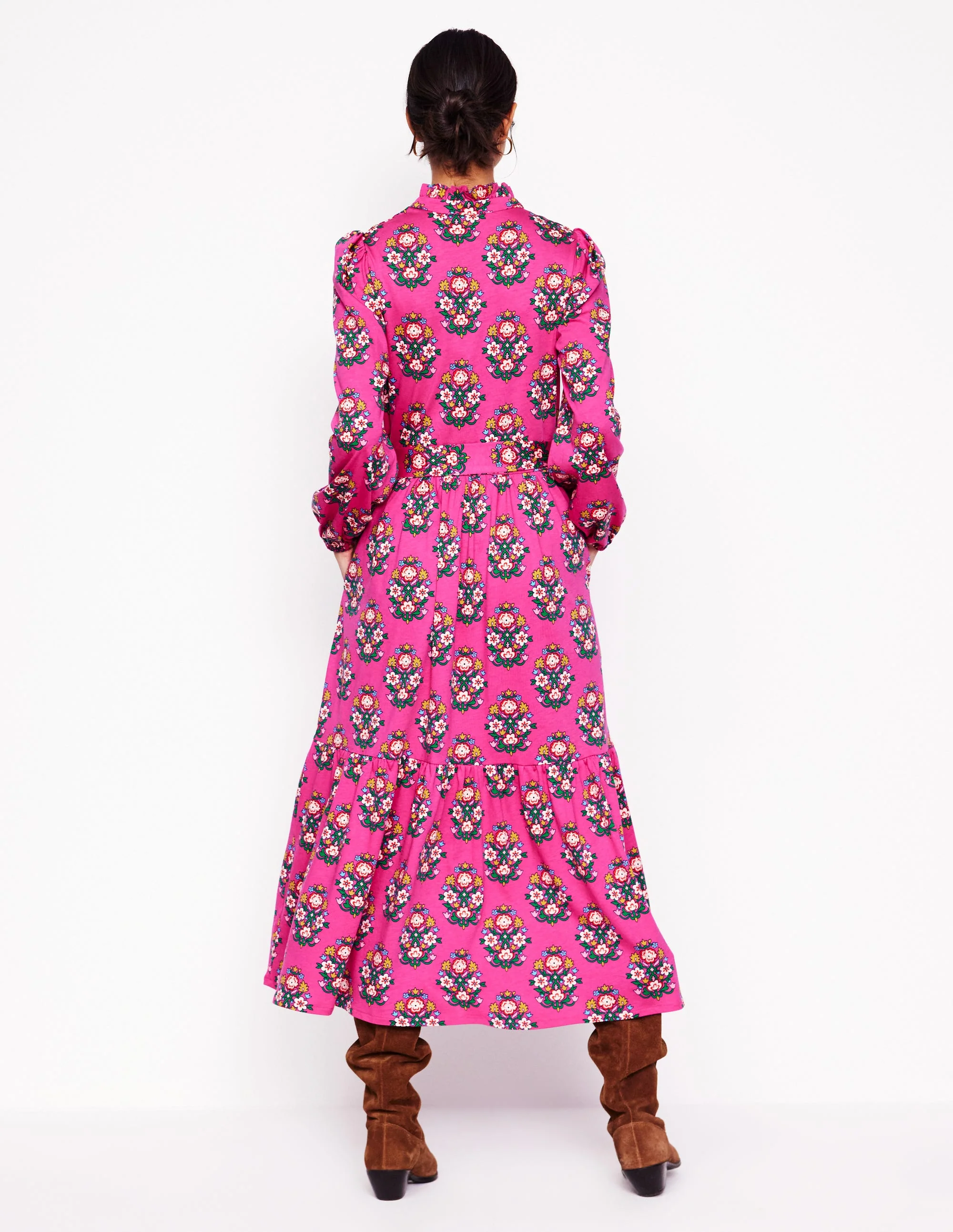 Willow Gestuftes Jerseykleid-Kosmos-Rosa, Wildblumenstempel - Image 4