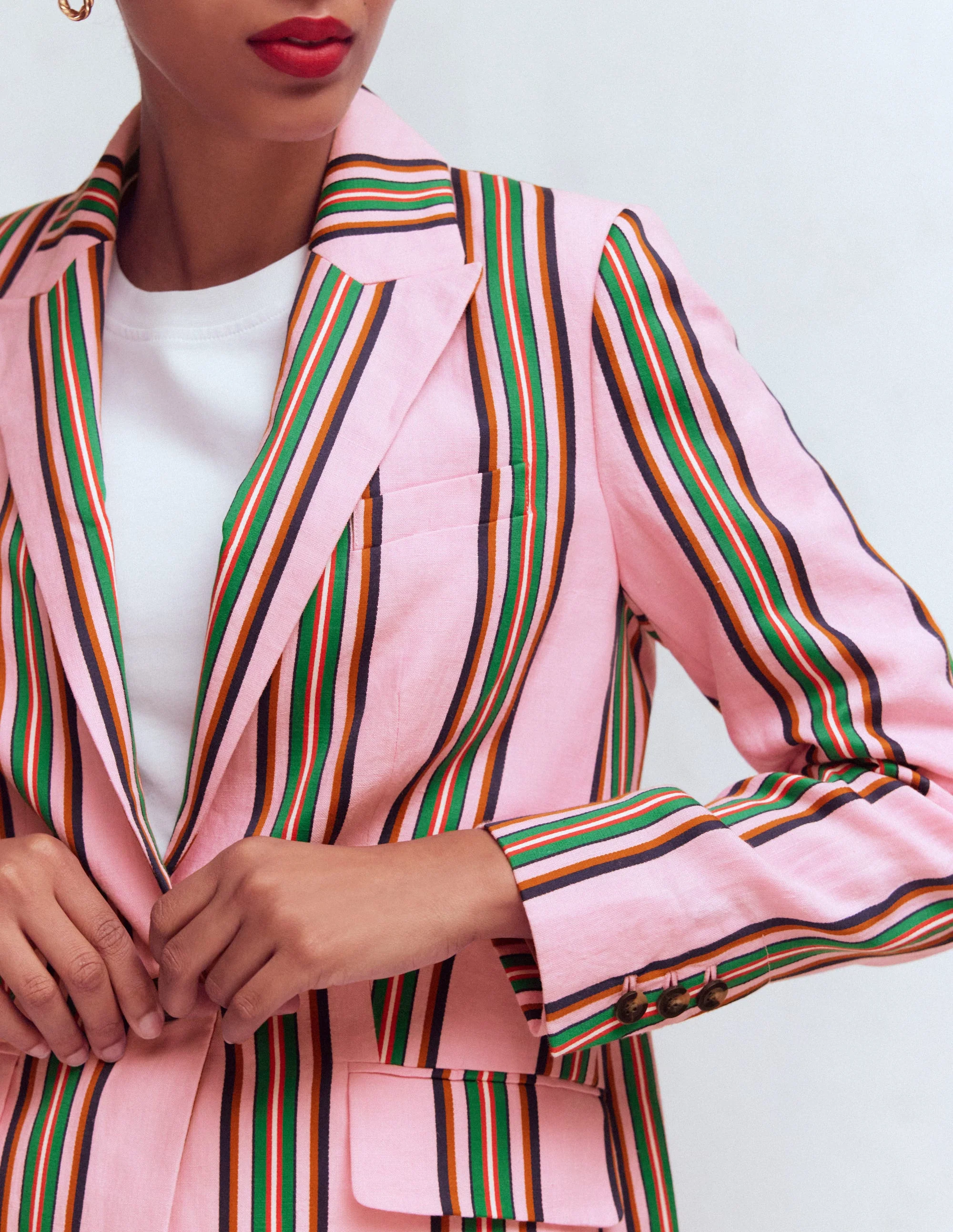 Woodbridge Leinenblazer-Rosa, Sattes Smaragdgrün Streifen - Image 2