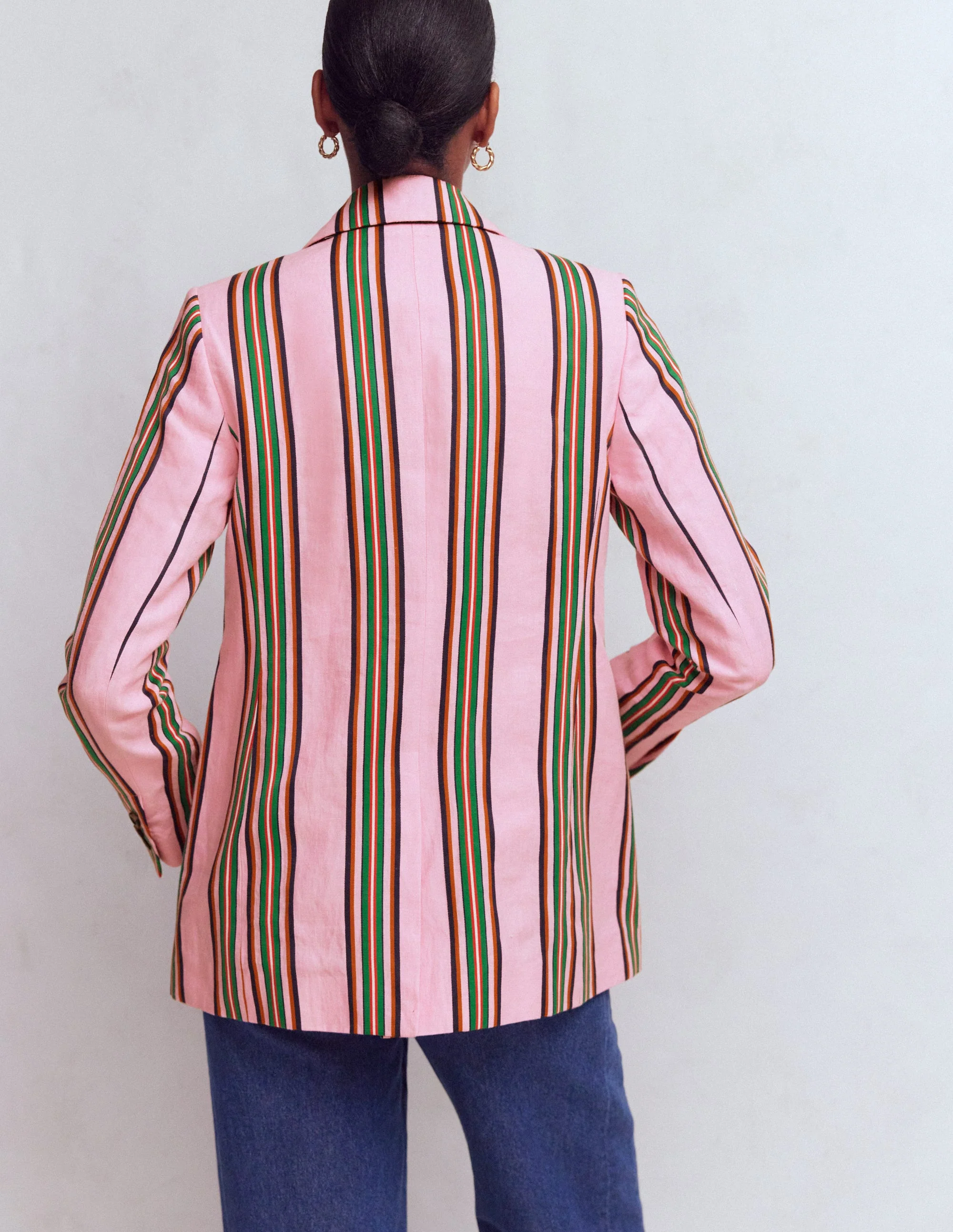 Woodbridge Leinenblazer-Rosa, Sattes Smaragdgrün Streifen - Image 3