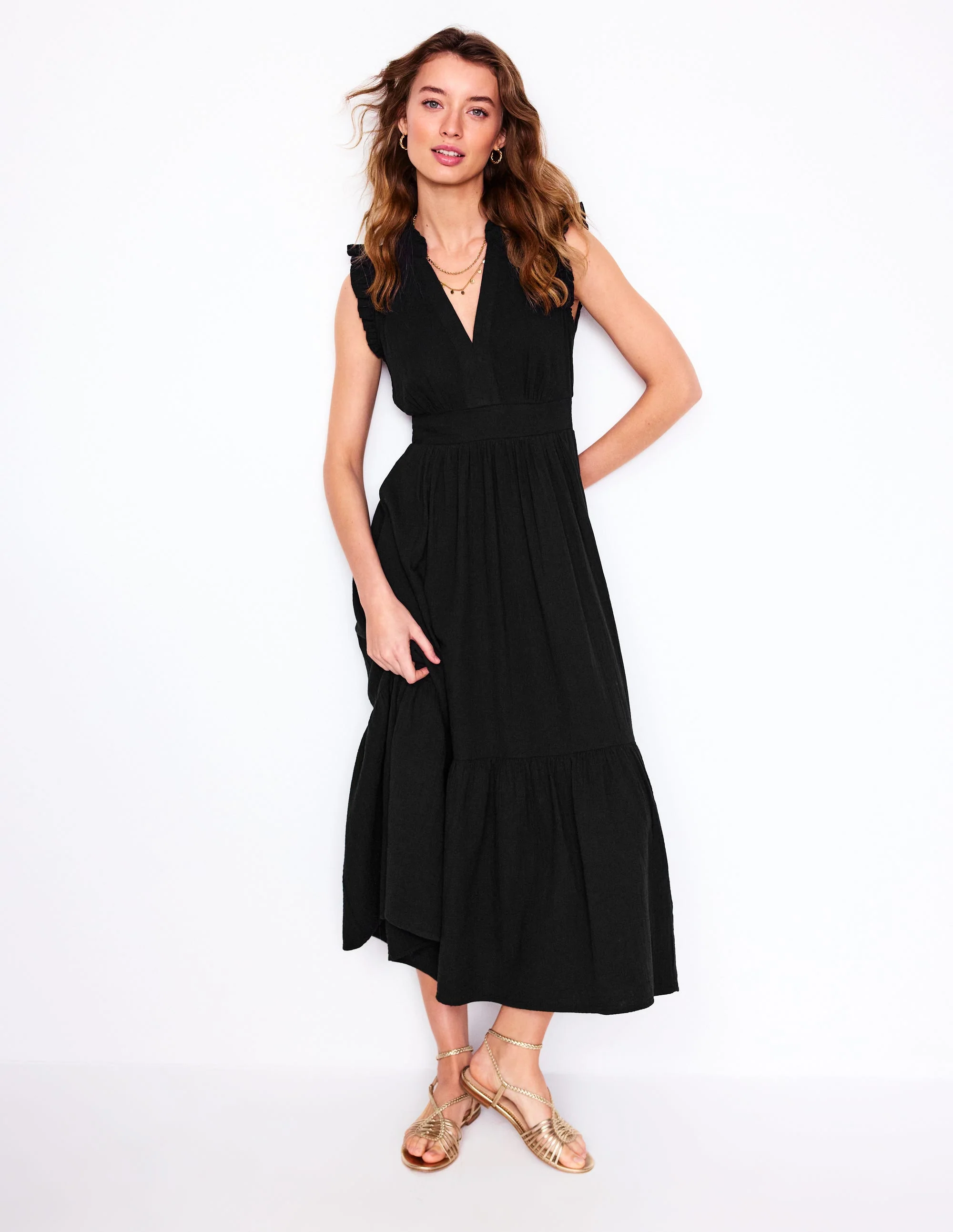 Wren Doppeltuch-Midikleid-Schwarz