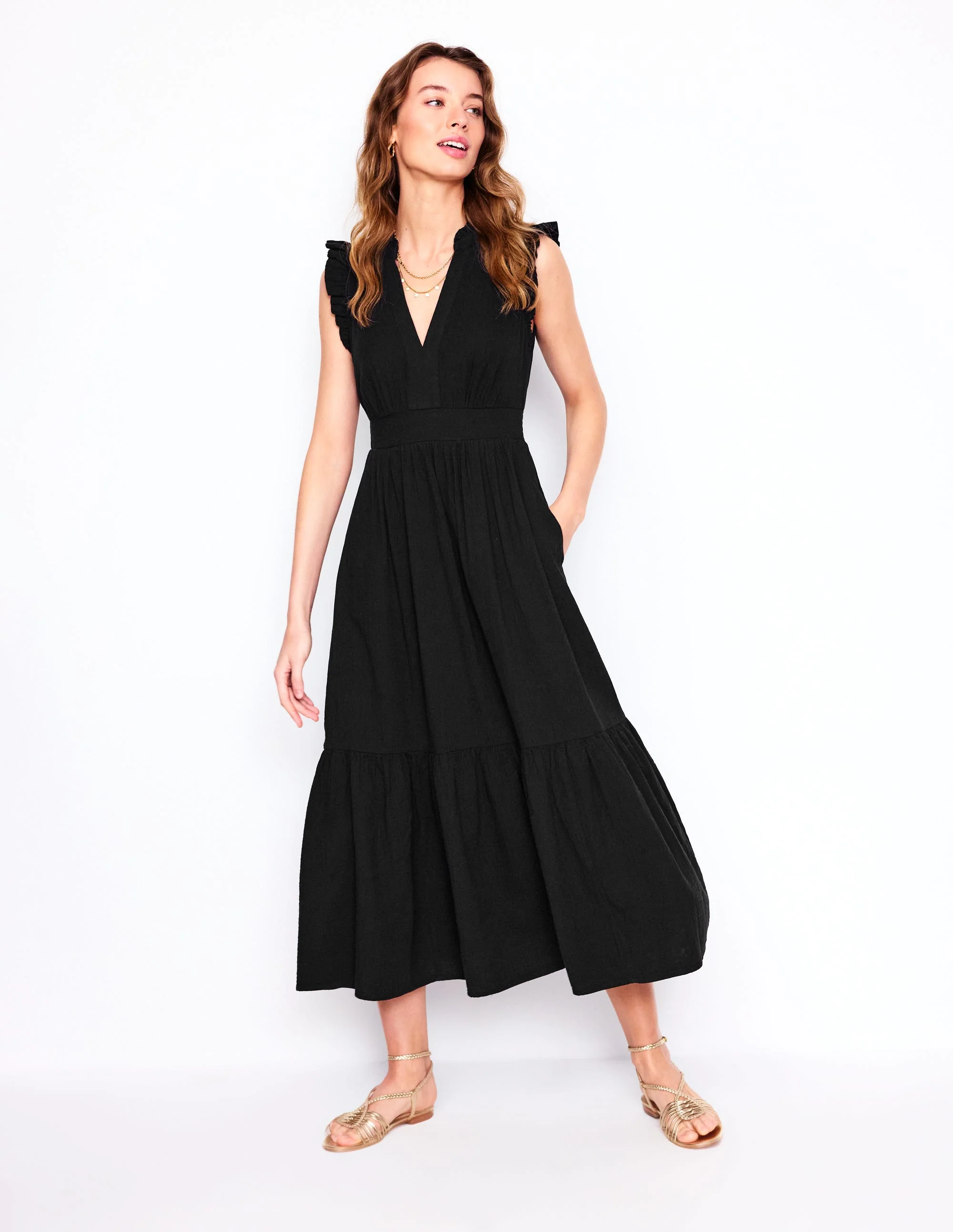 Wren Doppeltuch-Midikleid-Schwarz - Image 4