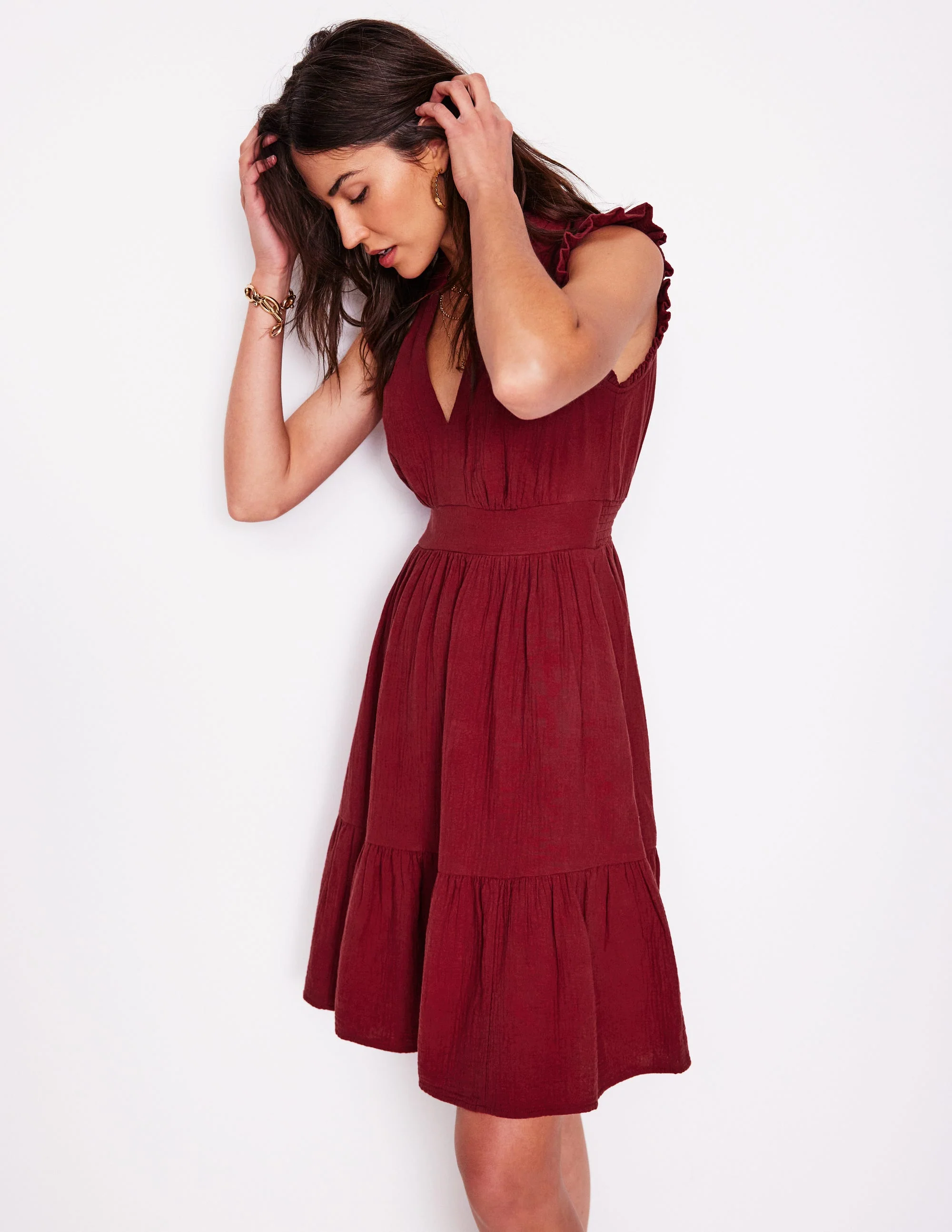 Wren Kurzes Doppeltuch-Kleid-Granatrot - Image 2