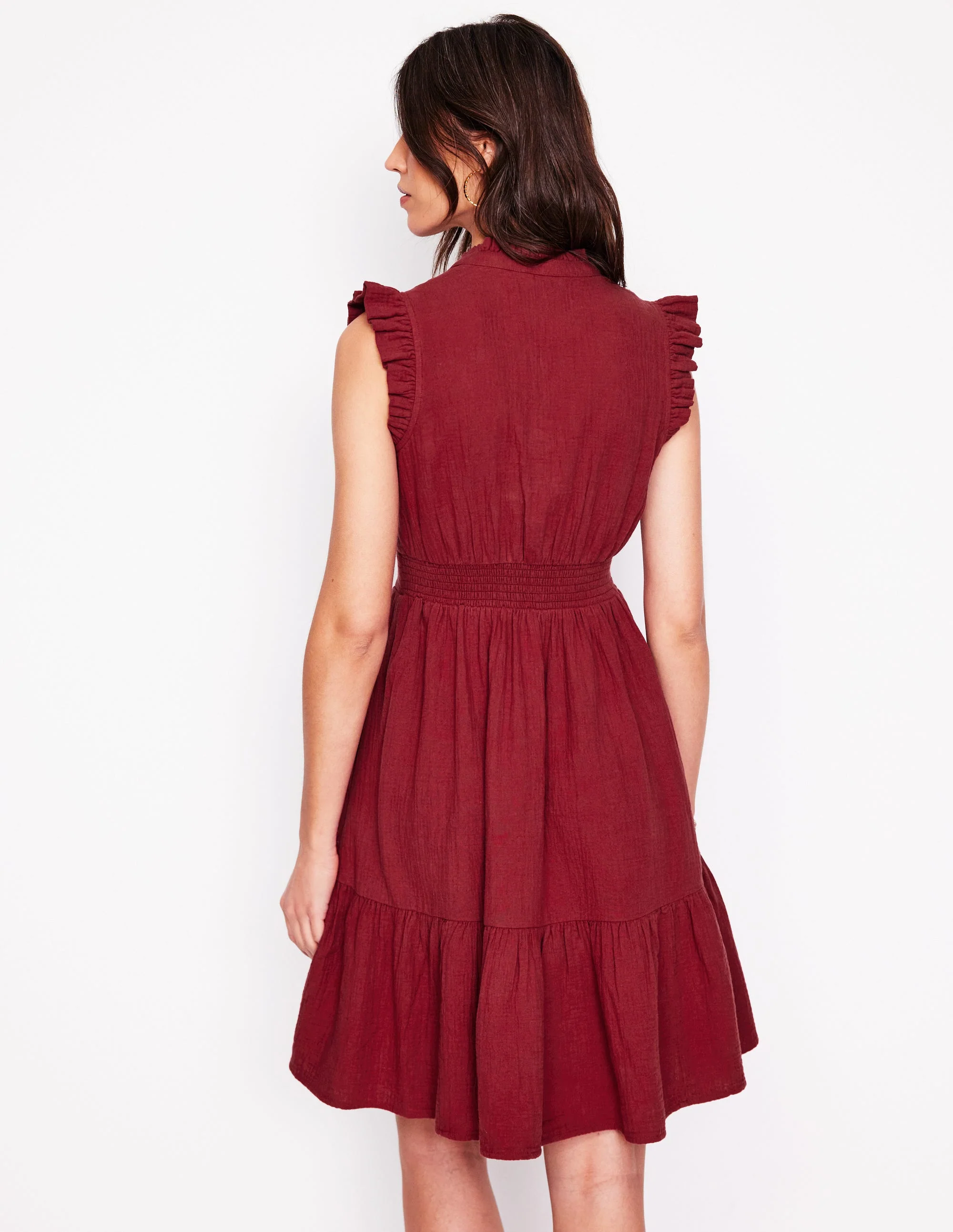 Wren Kurzes Doppeltuch-Kleid-Granatrot - Image 3
