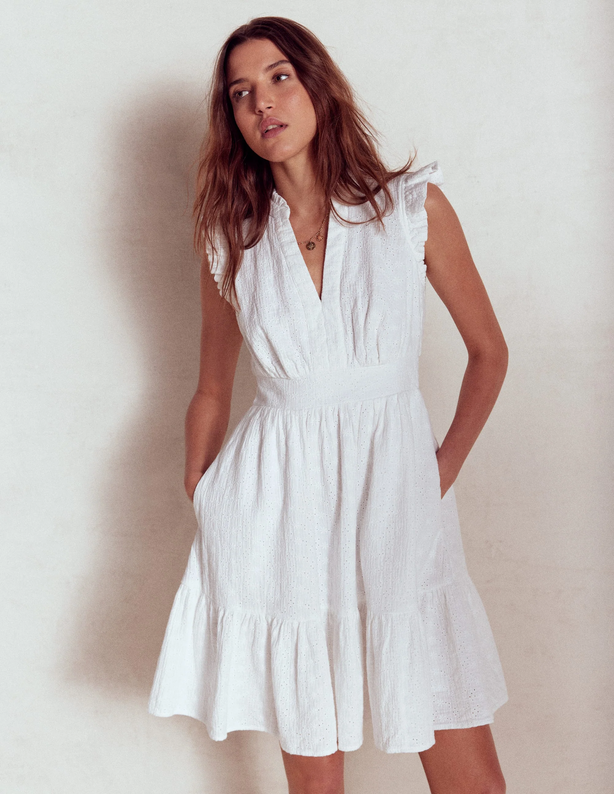 Wren Kurzes Doppeltuch-Kleid-Weiß - Image 6