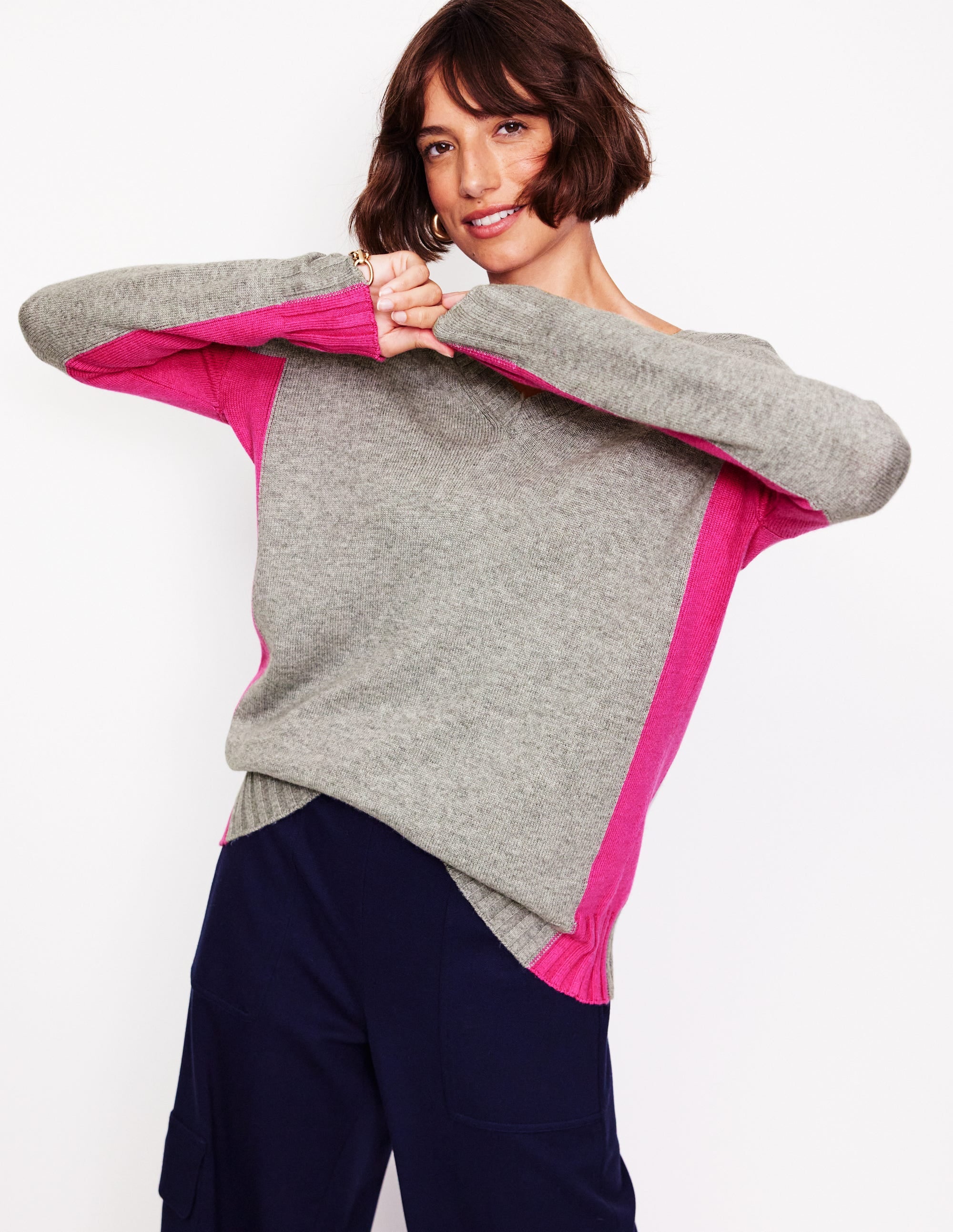Zia Lang geschnittener Pullover-Blaugrau Meliert - Image 4