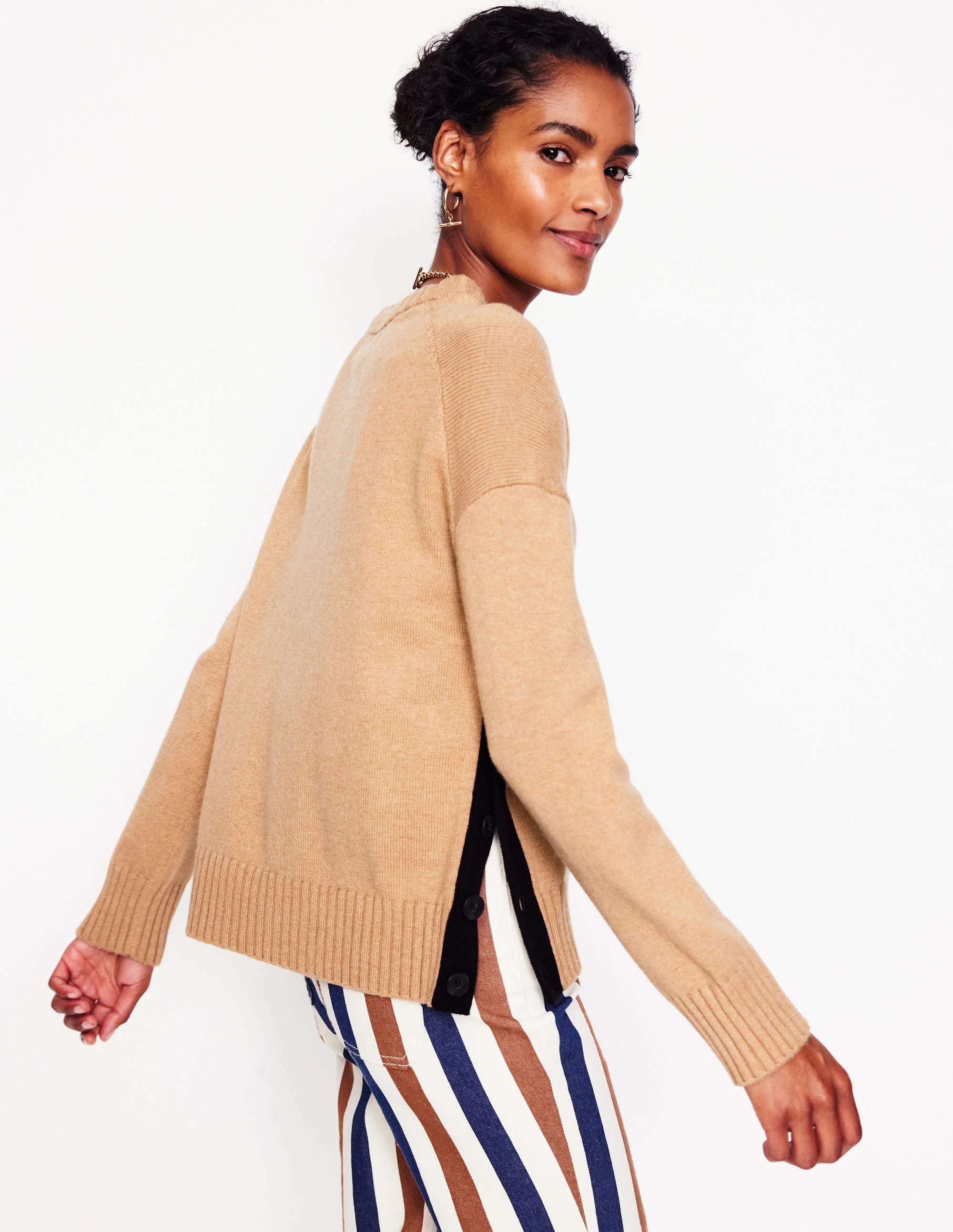 Zia Pullover mit seitlichen Knöpfen-Camel Meliert - Image 3